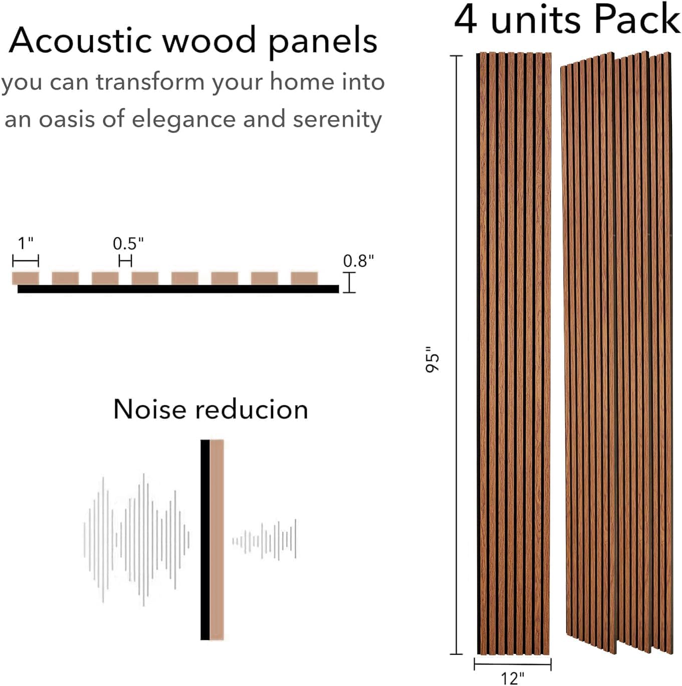 Wood Panels for Wall - Oak Acoustic Wall Panels - 4PK Wall Wood Panels - 94.49” x 12 - Soundproof Wall Panels for Decor - Acoustic Slat Wood Wall Panels for Interior Decoration of Walls (Oak Cherry)