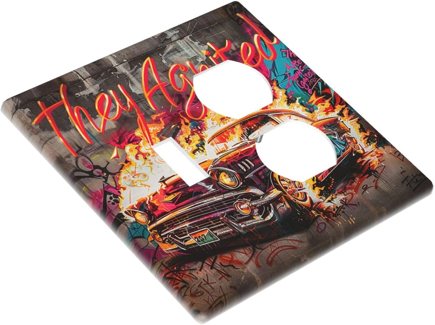Wallplates Hip Hop Street Graffiti Flame Car 1 Toggle 1 Duplex Switch Plate Electrical GFCI Faceplate Decorative Light Switch Covers for Bedroom living Room Decor