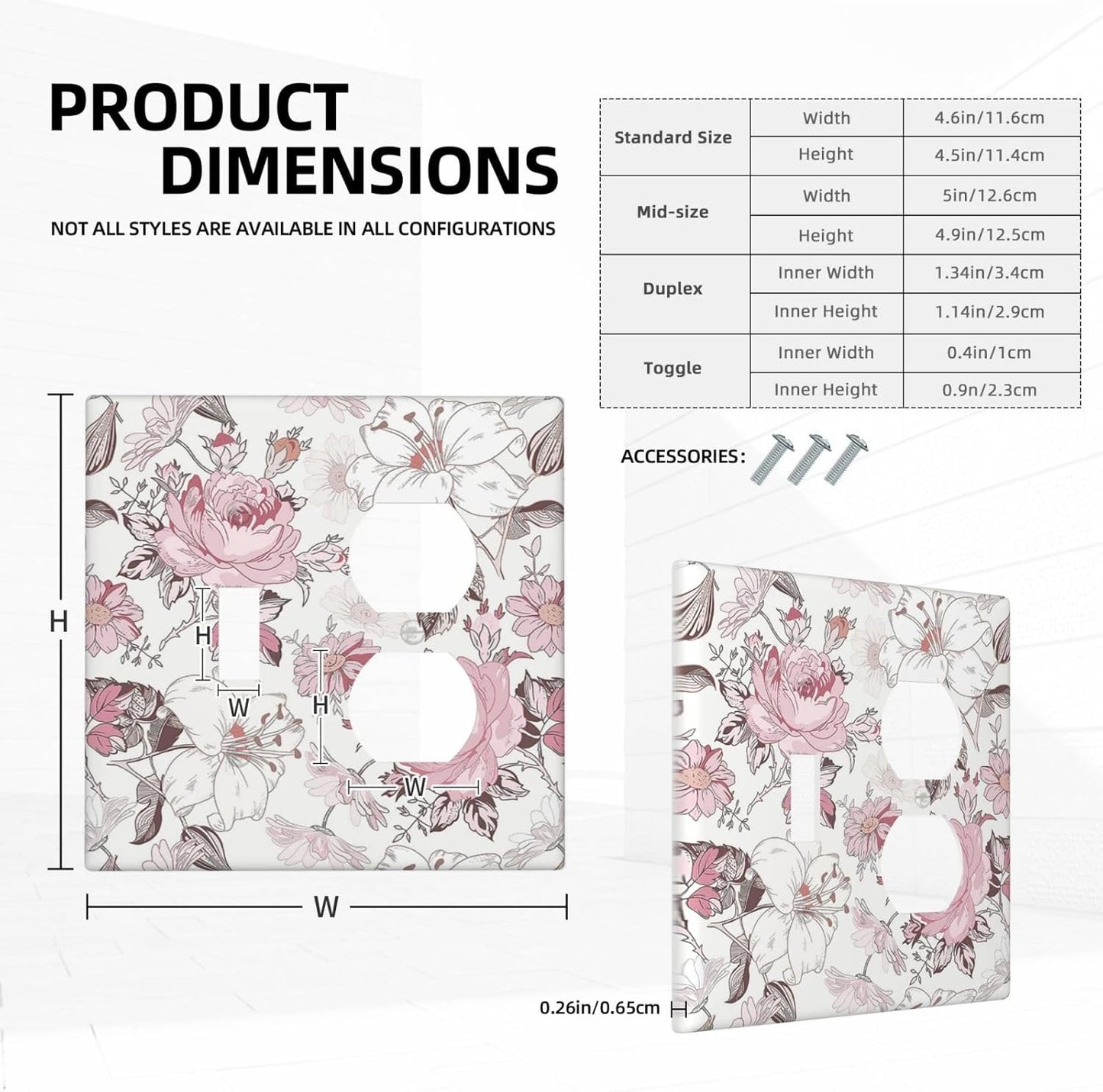 Wallplates Modern Watercolor Flower Pink White Wildflower 1 Toggle 1 Duplex Switch Plate Electrical GFCI Faceplate Decorative Light Switch Covers for Bedroom Home Decor