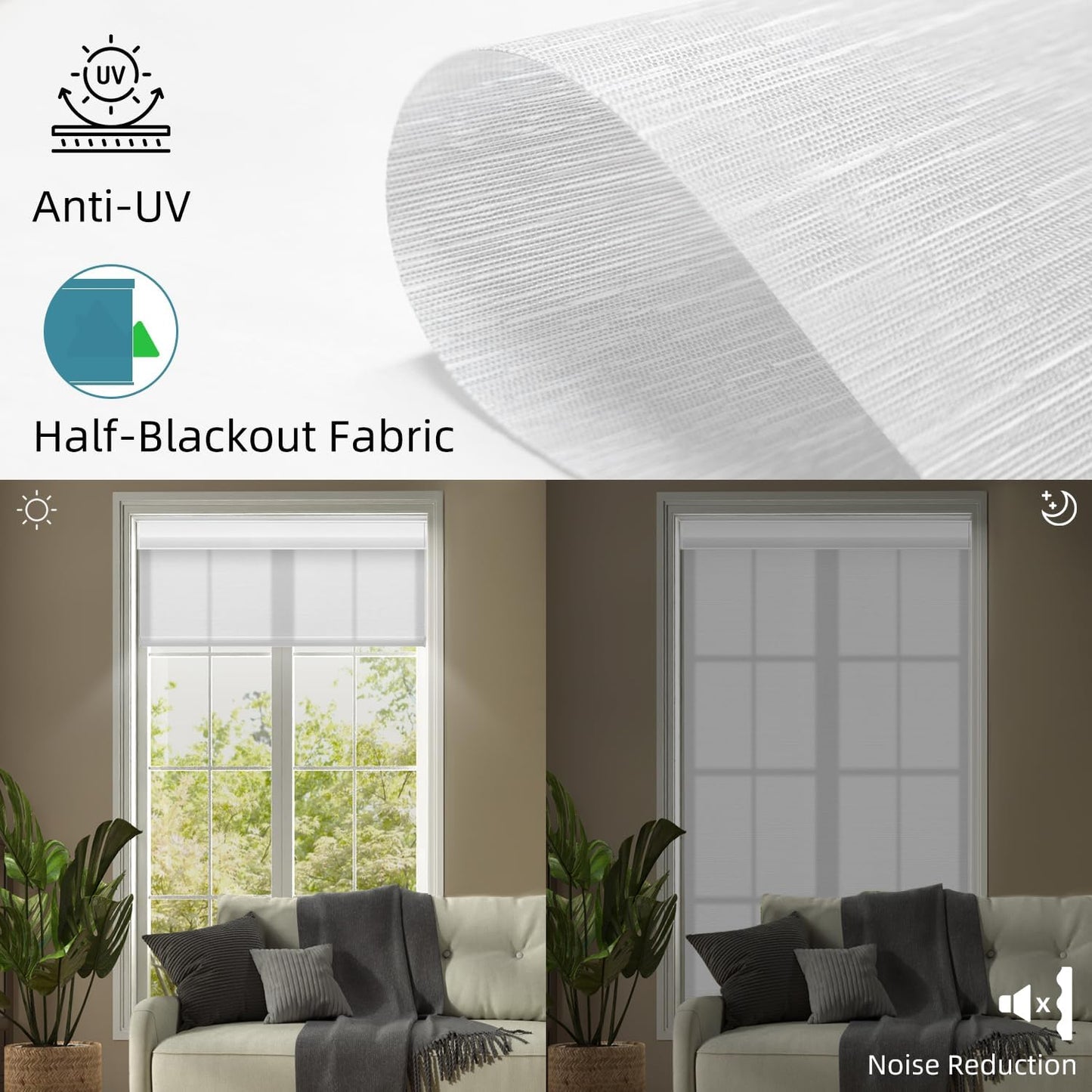 SmartWings Motorized Light Filtering Shades, 70% Blackout, Custom Size, Rechargeable Battery, Works with Matter/Apple HomeKit, Alexa, Thread/Zigbee, Remote Optional, 70% Essential White