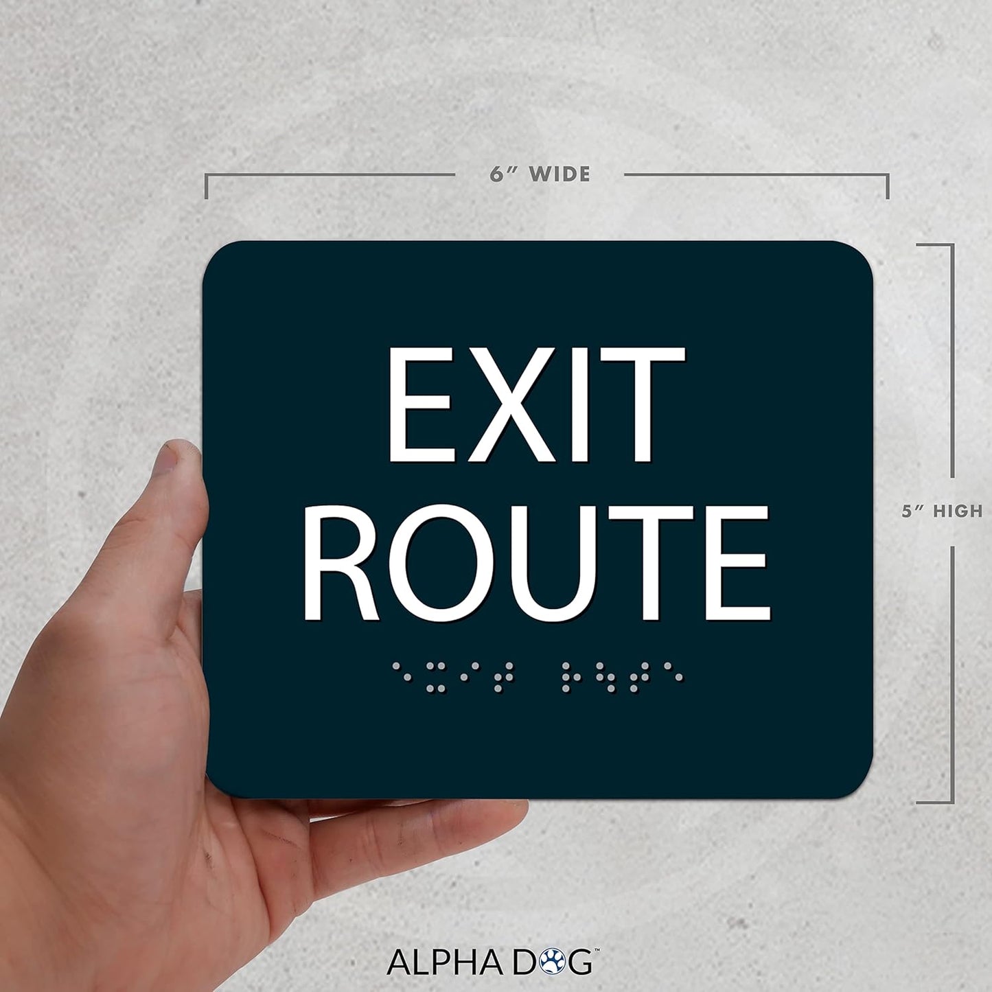 ALPHA DOG ADA SIGNS - Exit Route Sign with Braille for Your Business, 5x6 Inch, ADA Compliant, Indoor or Outdoor, Easy Installation, Made in the USA, Black