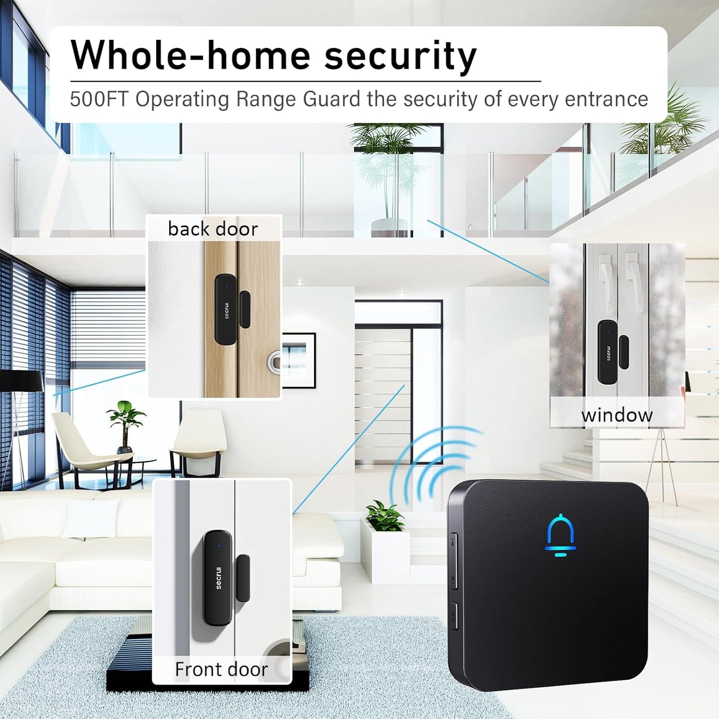 SECRUI Wireless Door Chimes When Entry for Business/Home/Office/Store (500ft Range 32 Chimes Adjustable Volume) Door Open Ringer Alert Buzzer Alarm - 1 sensors