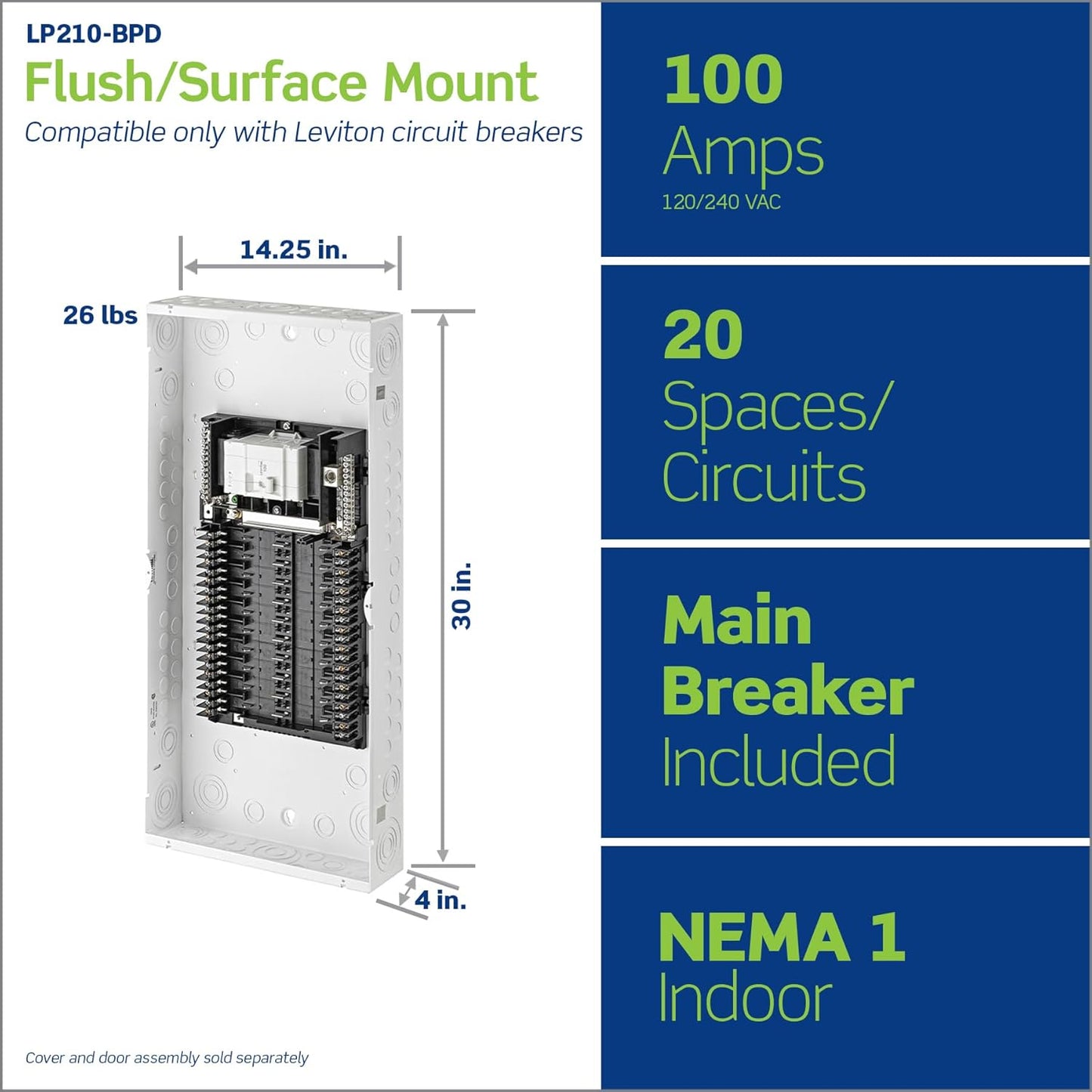 Leviton 20 Space, 20 Circuit Indoor Load Center with 100 Amp Main Circuit Breaker, LP210-BPD