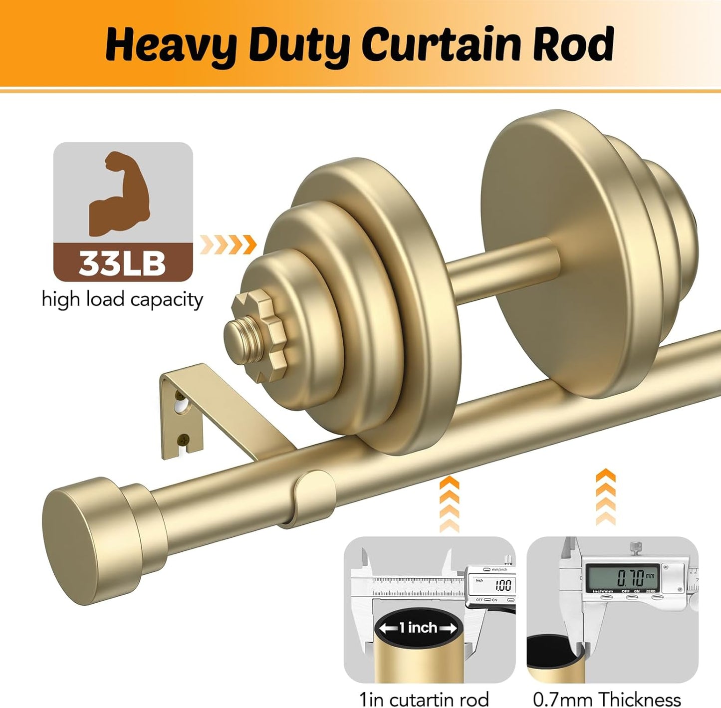 GEEBOBO Gold Curtain Rods for Windows 28 to 48 Inch, 1 Inch Adjustable Heavy Duty Decorative Window Curtain Rod, W1(Gold, 32"-60")