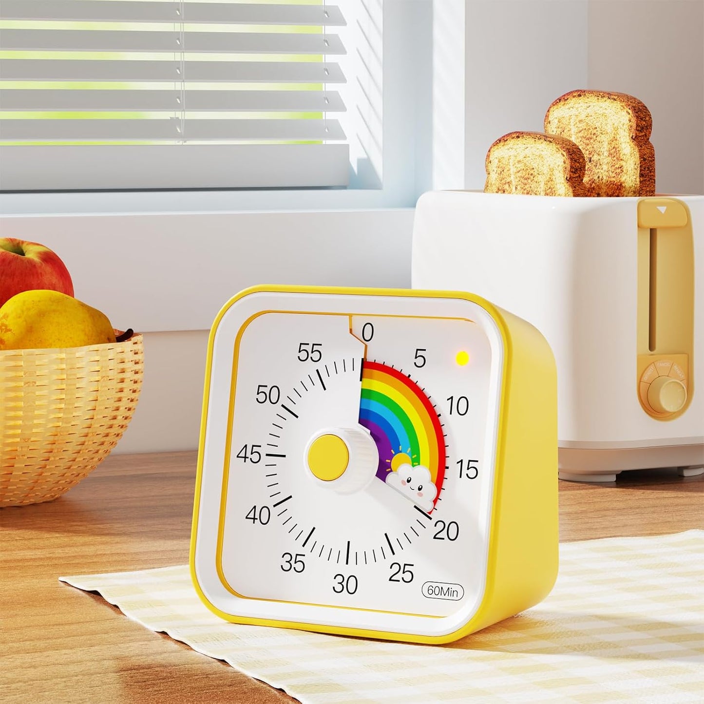 Visual Timer for Kids with Pause Function, Cute Silent Timer with Rainbow for Classroom, Teaching, Task, Kitchen, 60 Minute Countdown Time Management for ADHD (Rainbow Yellow)