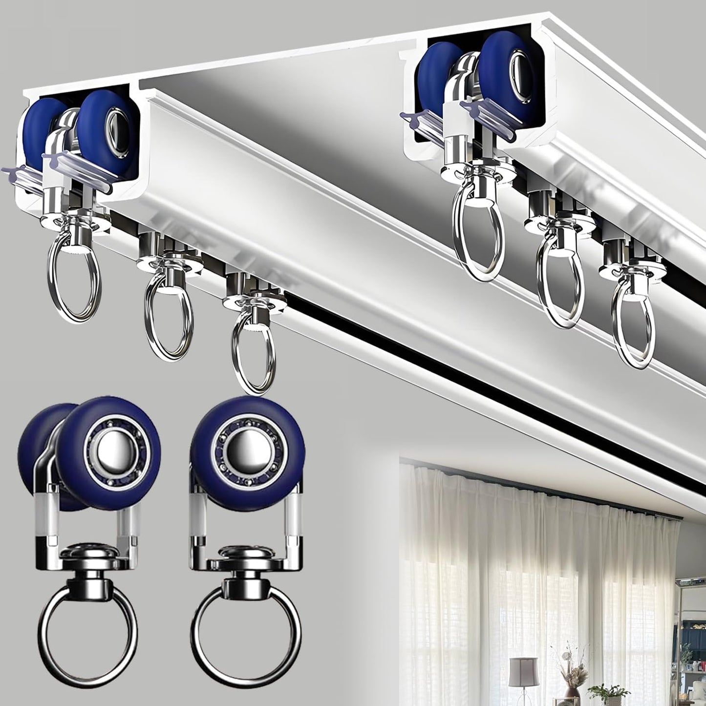 Double Curtain Track Ceiling Mounted, Heavy Duty Aluminum Sliding Rails for Curtains, Silent Double Curtain Track System for Drapes Room Dividers Living Room Bedroom (White,4.3m(14.1ft))