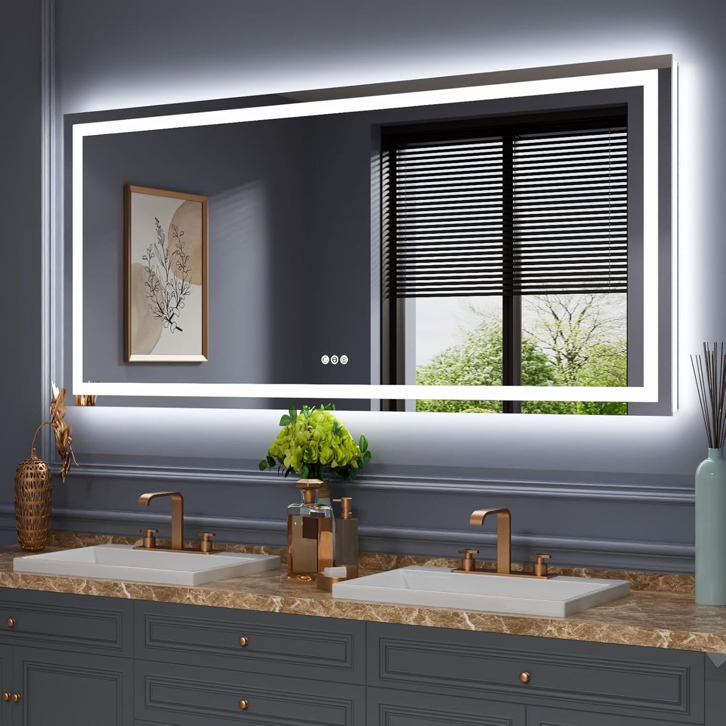 Amorho LED Bathroom Mirror, 68" X38" with Front and Backlight, Stepless Dimmable Wall Mirrors with Anti-Fog, Shatter-Proof, Memory, 3 Colors, Double LED Vanity Mirror