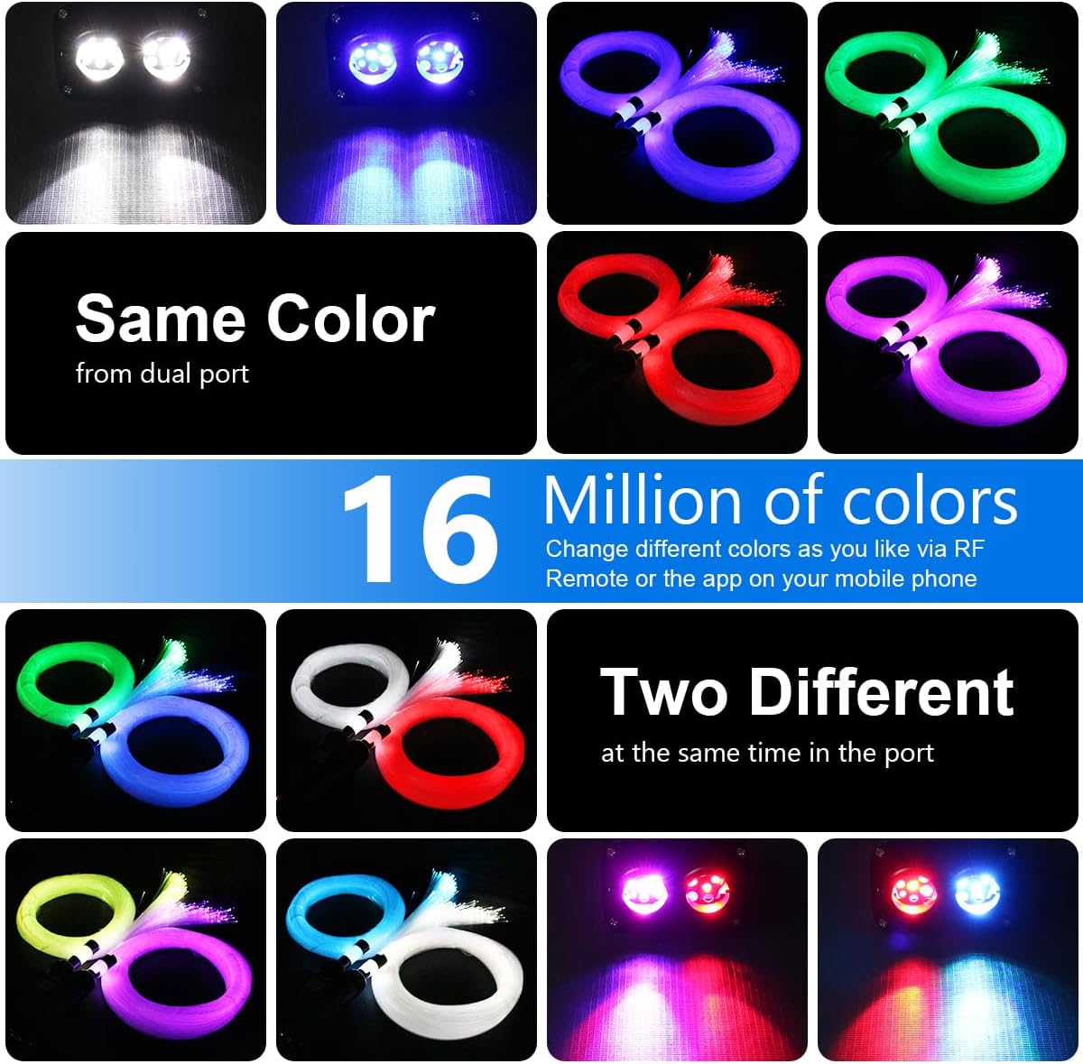 AZIMOM Dual Color 20W Twinkle Fiber Optic Starlight Headliner Kits Mixed 860pcs*13.1ft Fiber Strands Sound Activated Remote APP Control RGBW Light Source Home Car Ceiling Headliner Décor