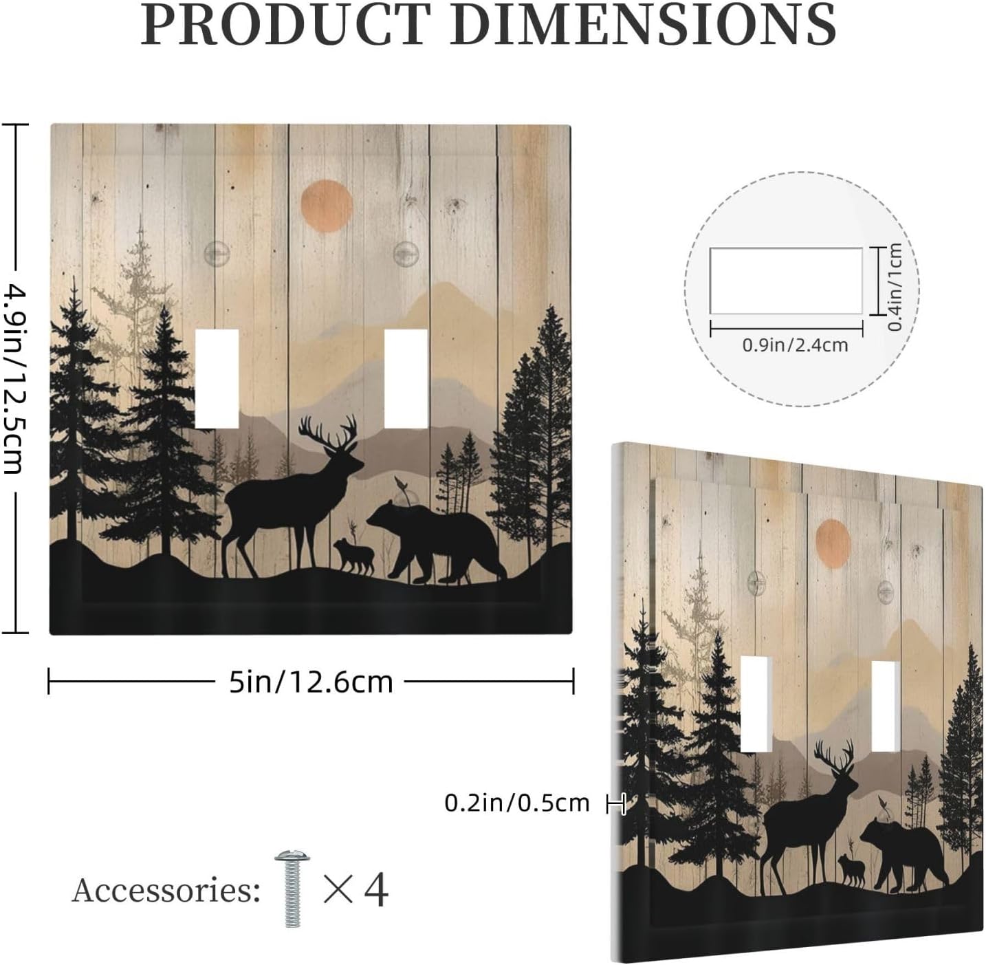 Decorative Switch Plates Wood Board Wildlife Cute Bear Deer Forest Rustic 2 Gang Double Toggle Outlet Light Switch Cover Wall Plate Electrical Faceplate for Bathroom Farmhouse Decor
