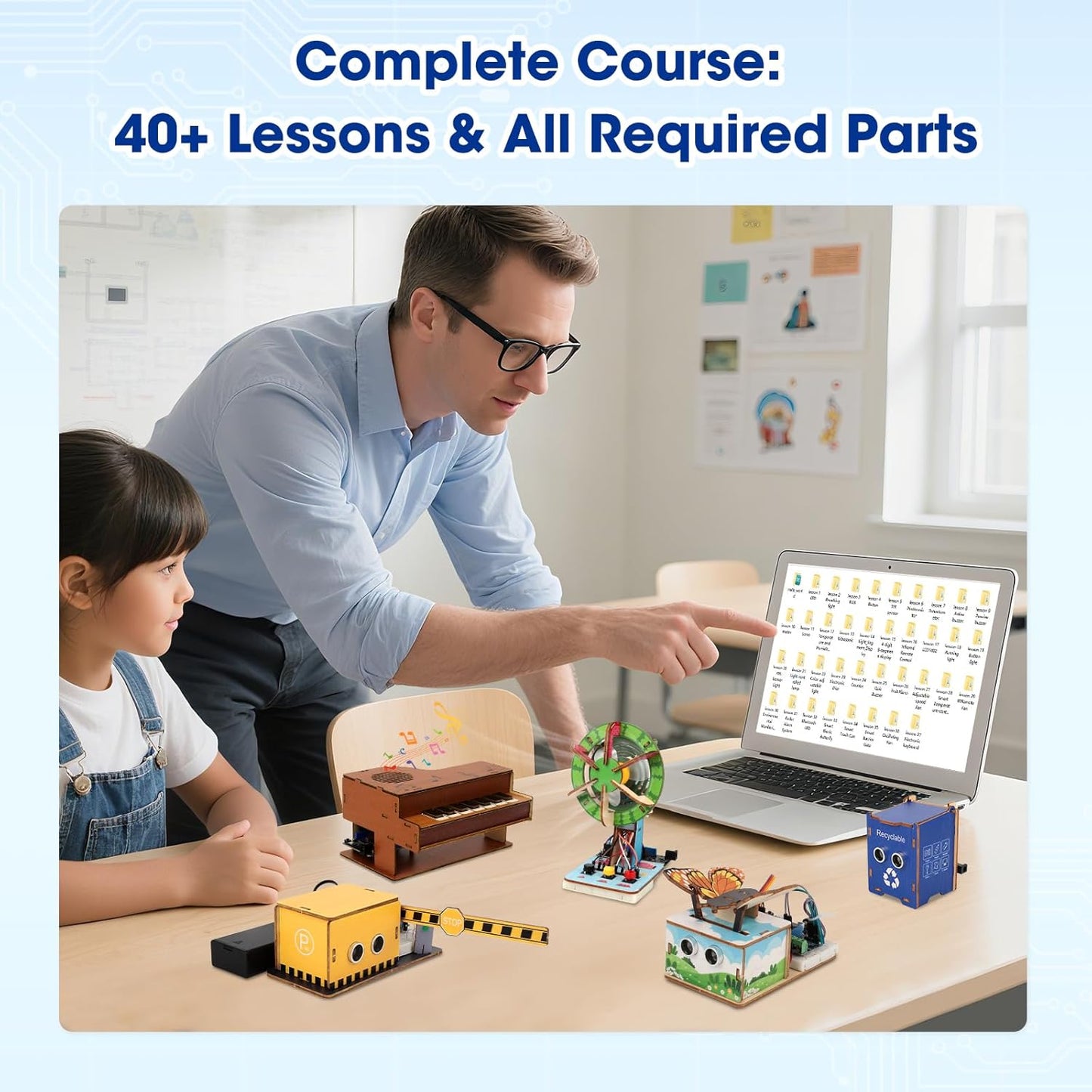 5 Projects, ACEBOTT Basic Coding Electronics Kit for ESP32 WiFi Development Board, Wood Building Crafts Kits, Engineering Experiment Projects for Teens Ages 12+