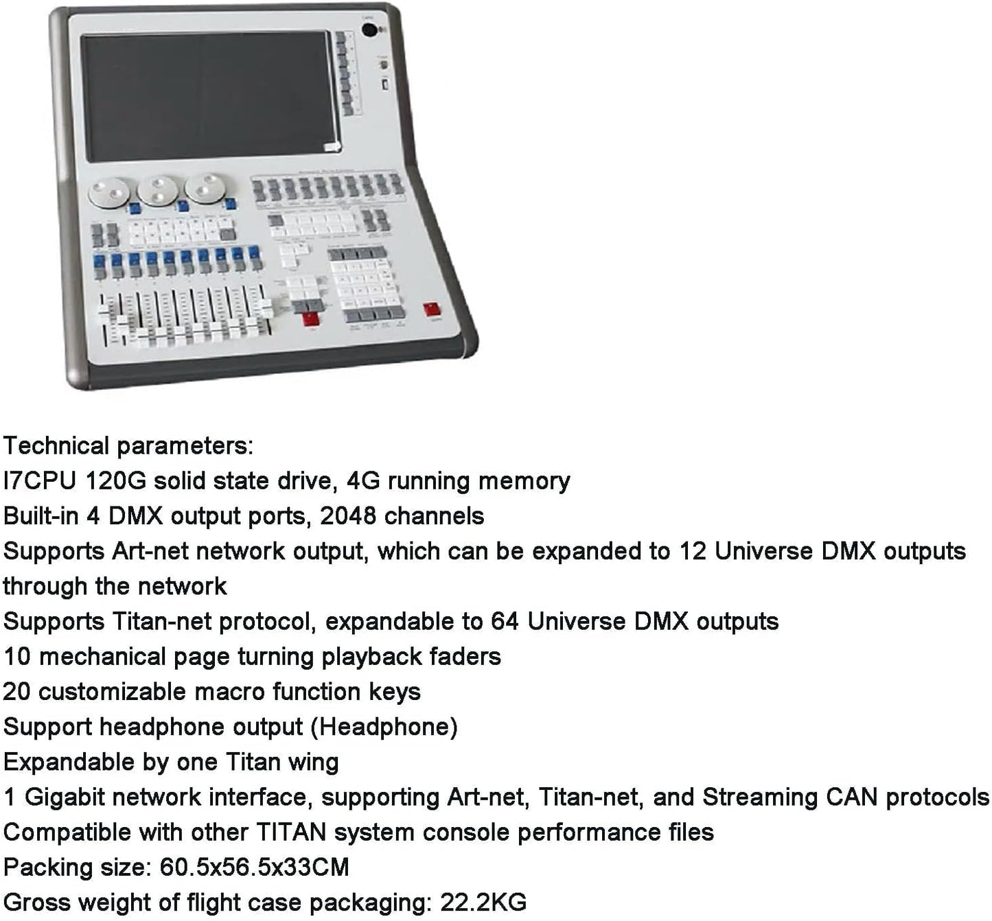 14.1" Professional DMX512 Lighting Controller, 2048 Channels, 4 DMX Outputs, Supports Art-net & Titan-net, Perfect for Light Shows & Events