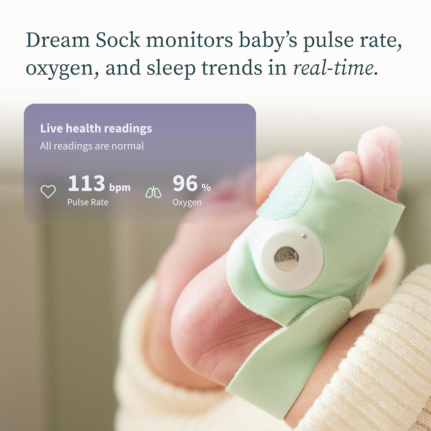 Owlet Dream Sock - FDA-Cleared Smart Baby Monitor - Track Live Pulse (Heart) Rate, Oxygen in Infants - Receive Notifications - Bedtime Blue