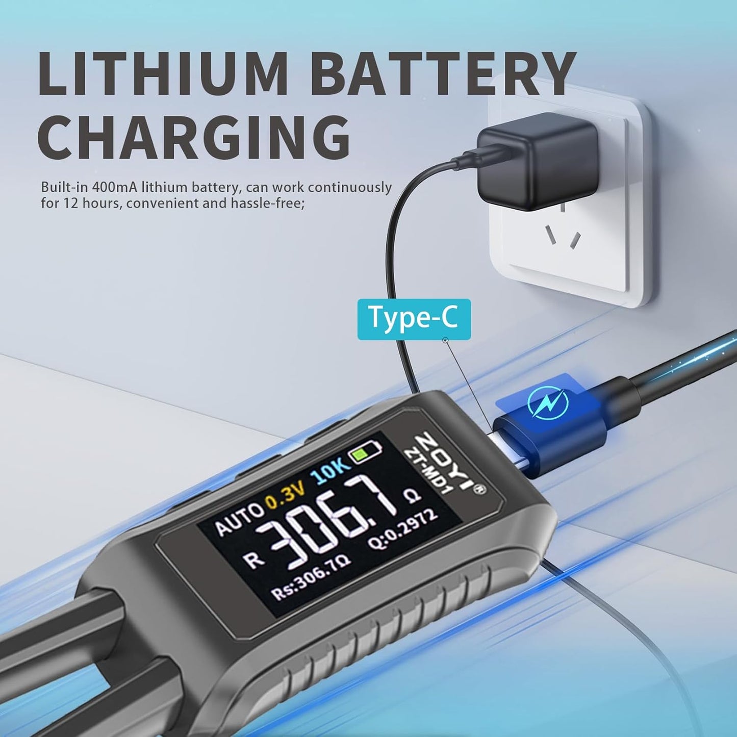 LCR Meter Zoyi MD1 Bridge SMD Test Clip with OLED Display, Auto Identification, 10mΩ-10MΩ Resistance, 1pF-20mF Capacitance, 1uH-60H Inductance, Lithium Battery Powered, Portable for Electronic Repairs