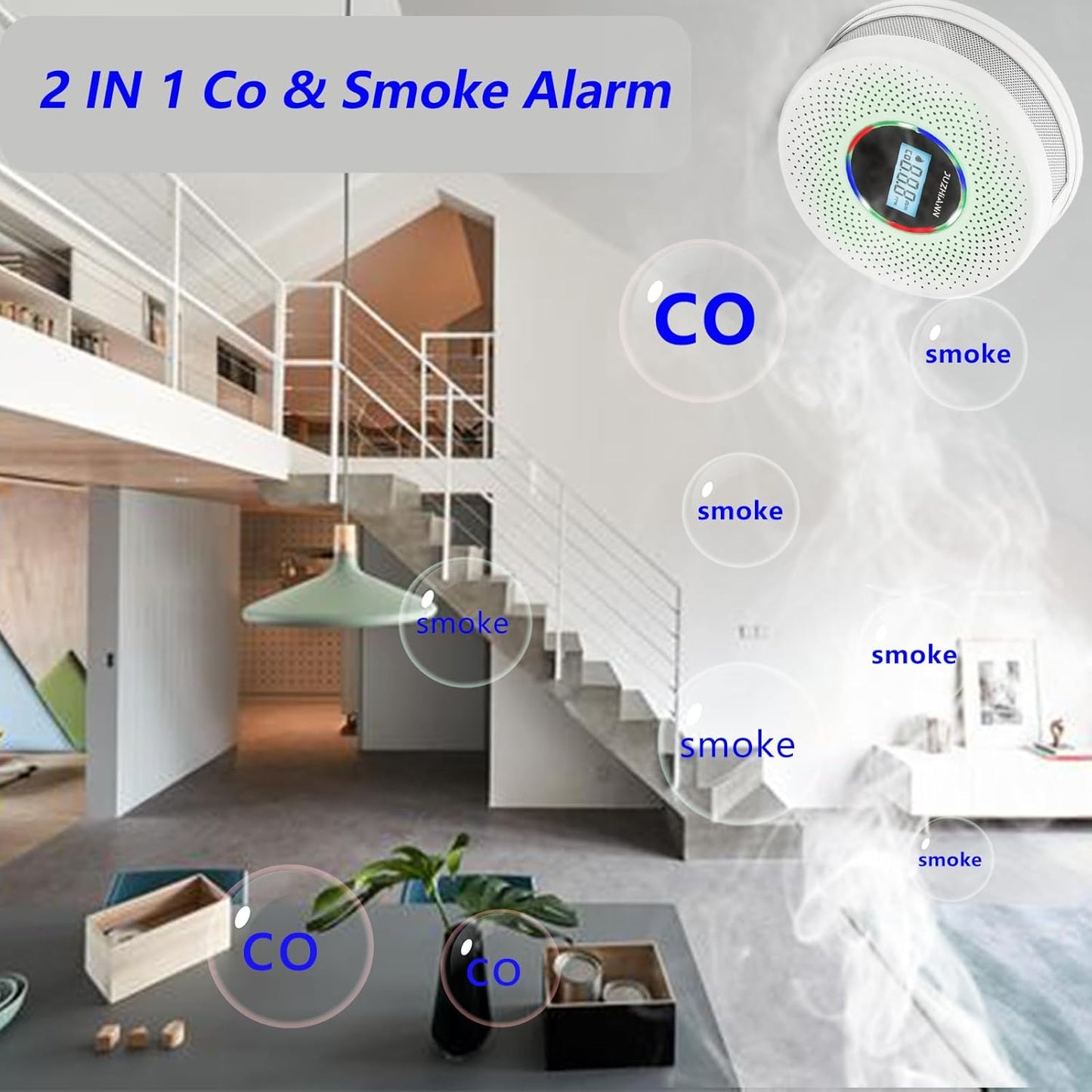 6 Pack Upgraded Combination Smoke and Carbon Monoxide Alarm Detector, Dual Sensor Smoke Alarm&Carbon Monoxide Detector (Includes Battery)