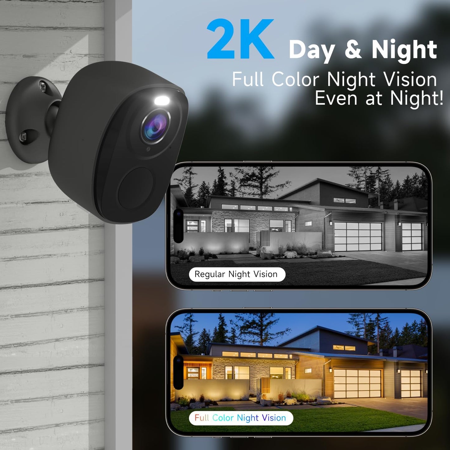 4PCs 2K Security Camera Wireless Outdoor, Surveillance Indoor Home Camera, Battery Powered WiFi Security Cameras with Color Night Vision, AI Motion Detection, 2-Way Audio, IP65, SD/Cloud, Works Alexa