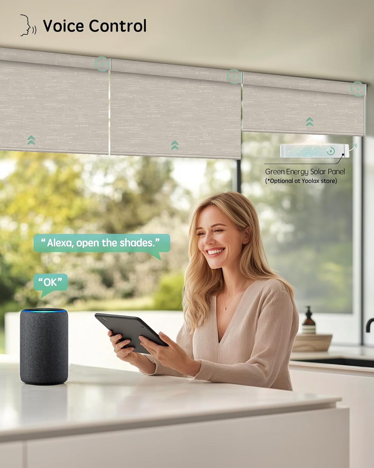 Yoolax Motorized Blinds with Remote, Smart Blinds for Windows Blackout Automatic Shades Work with Alexa Remote Control Roller Window Shades with Valance, Custom Size (Jacquard Coffee)