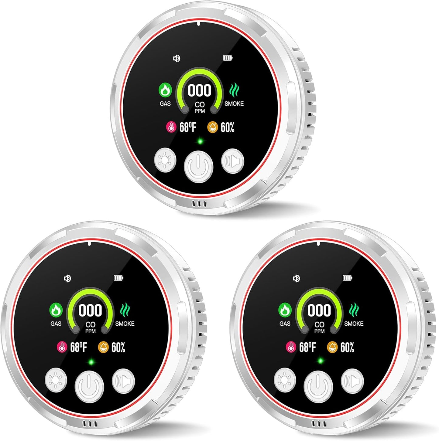 3 Pack Smoke Carbon Monoxide Detectors Plug in, 5in1 Portable Carbon Monoxide Detector & Natural Gas Leak Detector Battery Backup, Real-Time Monitor Smoke, CO Gas Detector Alarm for Home,Travel RV