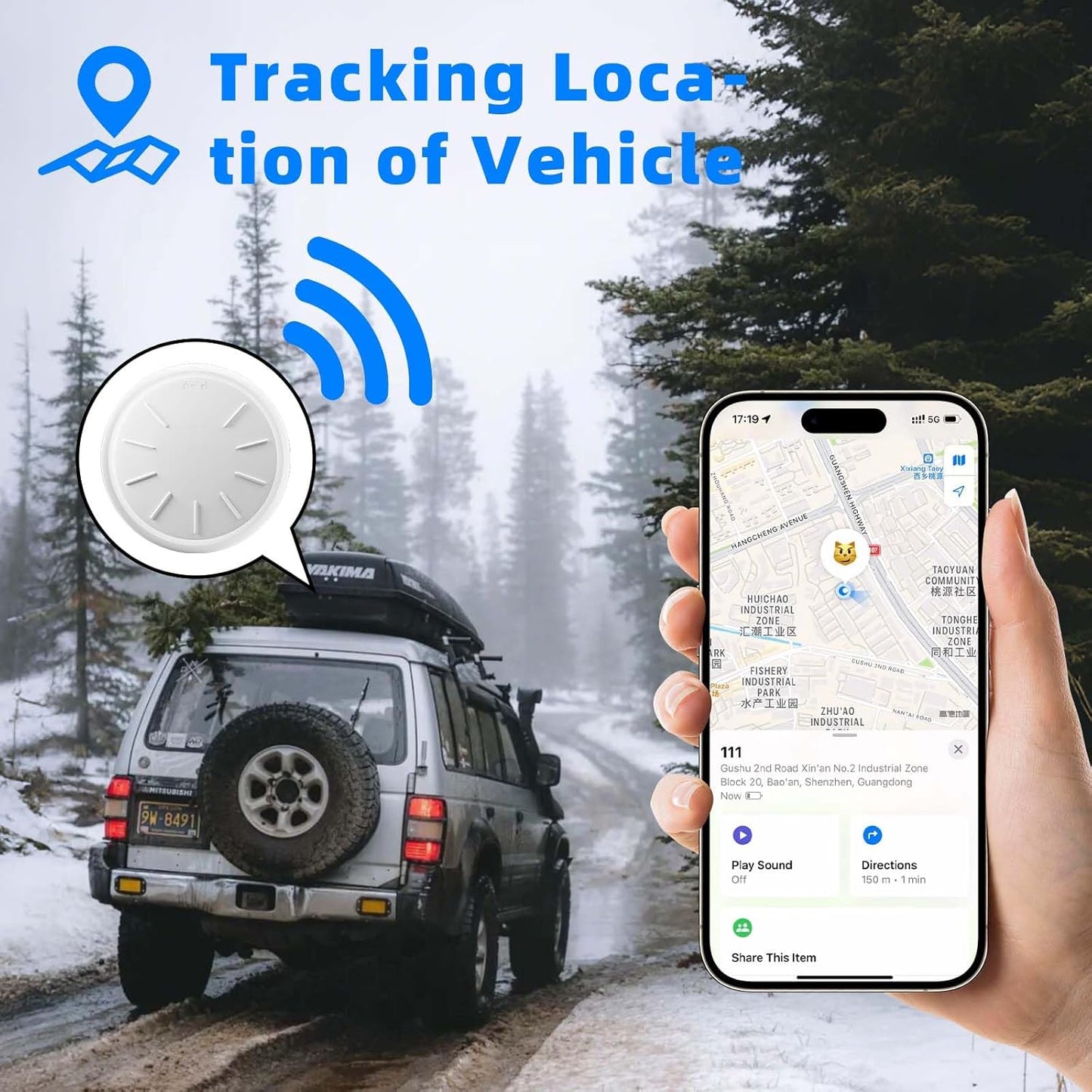 GPS Tracker for Vehicles, MINI Car Tracker Device Hidden for Vehicle, No Monthly Fee, Real-Time Car Tracker Work with Find My (iOS Only), Tracker Device for Vehicles