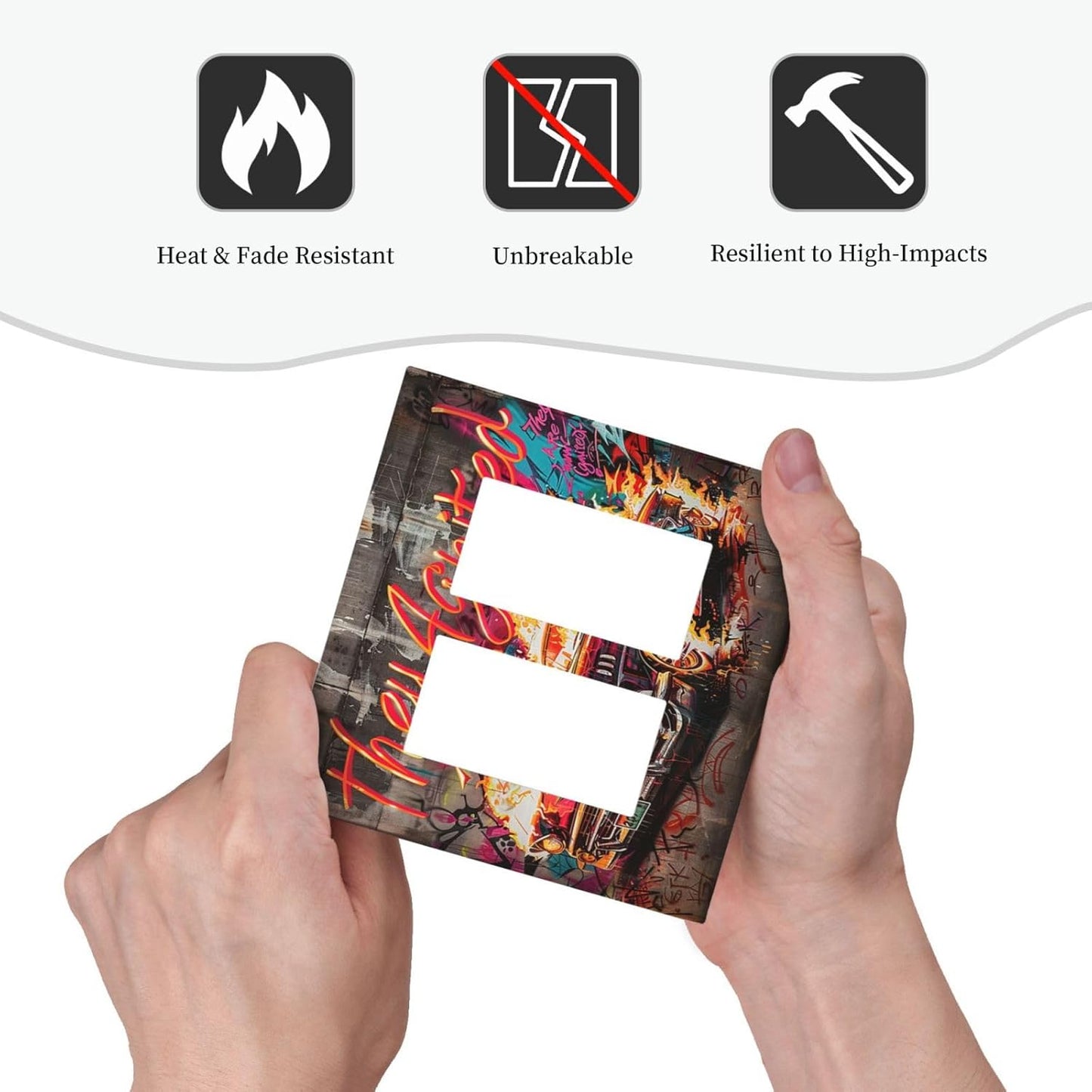 Decorative Outlet Covers Hip Hop Street Graffiti Flame Car 2 Gang Double GFCI Rocker Electrical Wall Panels Light Switch Cover Plate for Bedroom living Room Decor