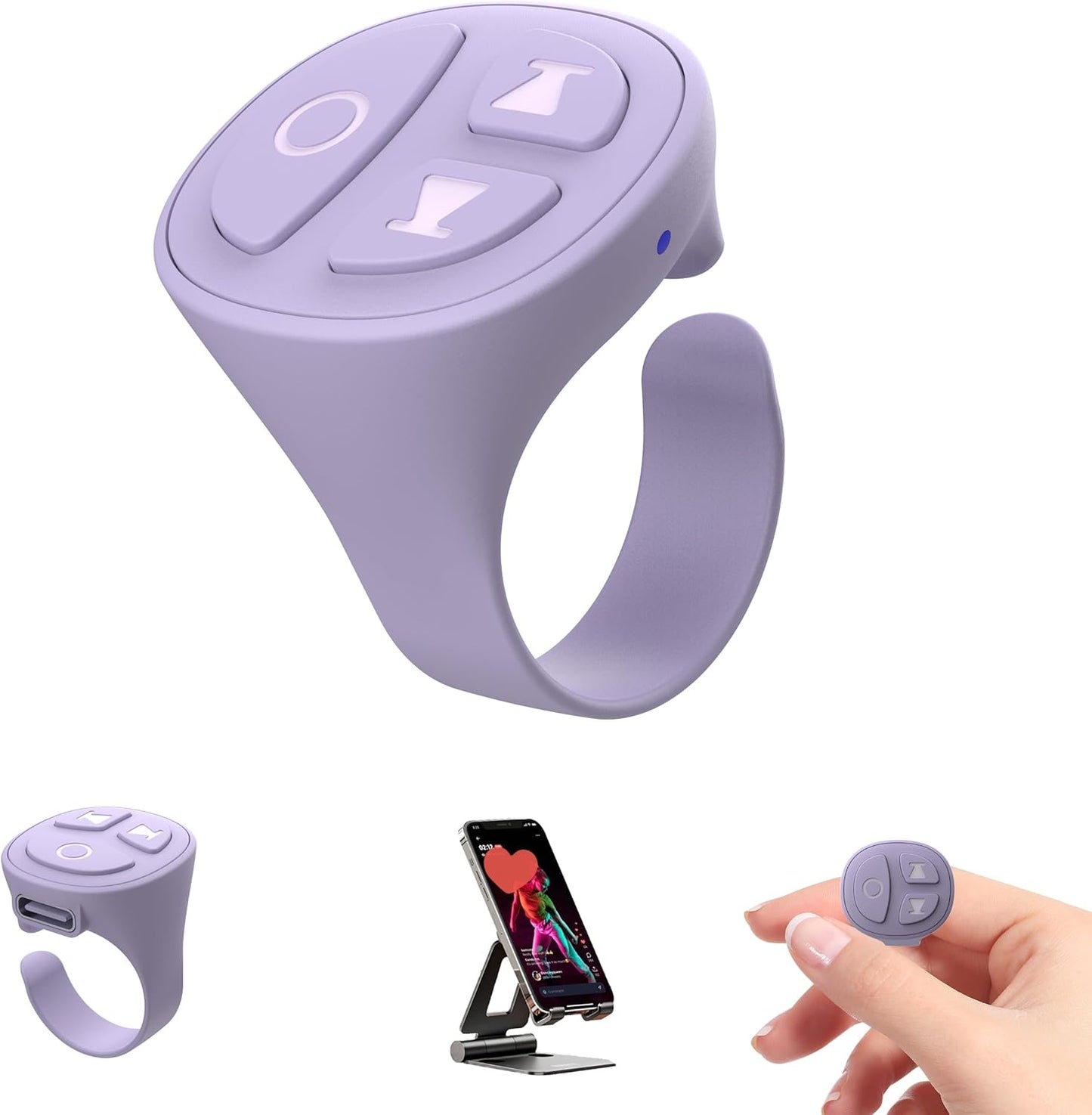 TikTok Scrolling Ring Bluetooth Camera Remote Control Page Turner for iPhone iPad Android Ebook Reading Scrolling Ring for iPhone TikTok (Purple Single Ring)