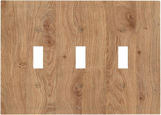 Decorative Switch Plates Vintage Rustic Wood Color Brown Wood Grain 3 Gang Wall Plate Faceplate Triple Toggle Light Switch Cover Electrical Wall Panels for Farmhouse Cabin Decor