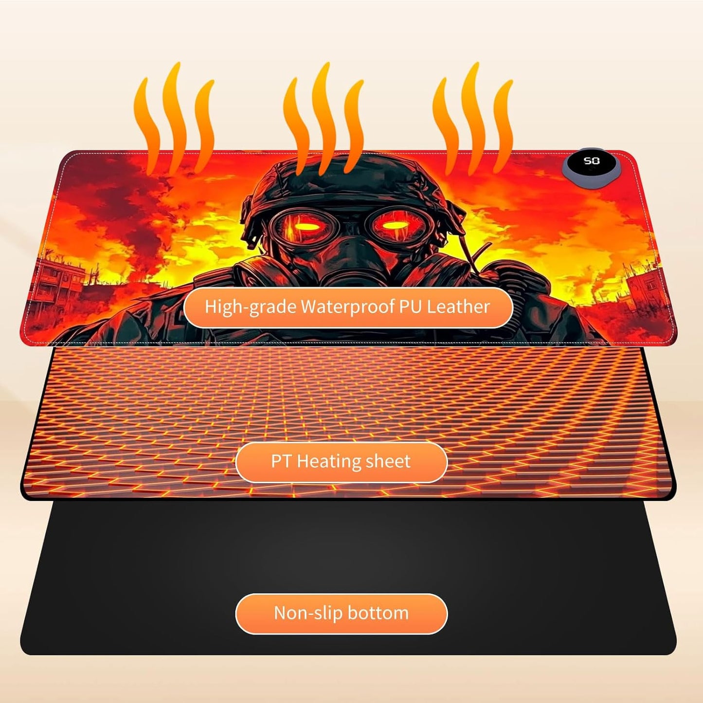 Small Heated Desk Pad 23.6" x 14.2" – Compact Electric Mouse Pad with 3 Heating Levels, Auto Shut-Off, Waterproof PU Surface, Plug-in Warmer for Office or Home Use, Mask Soldier