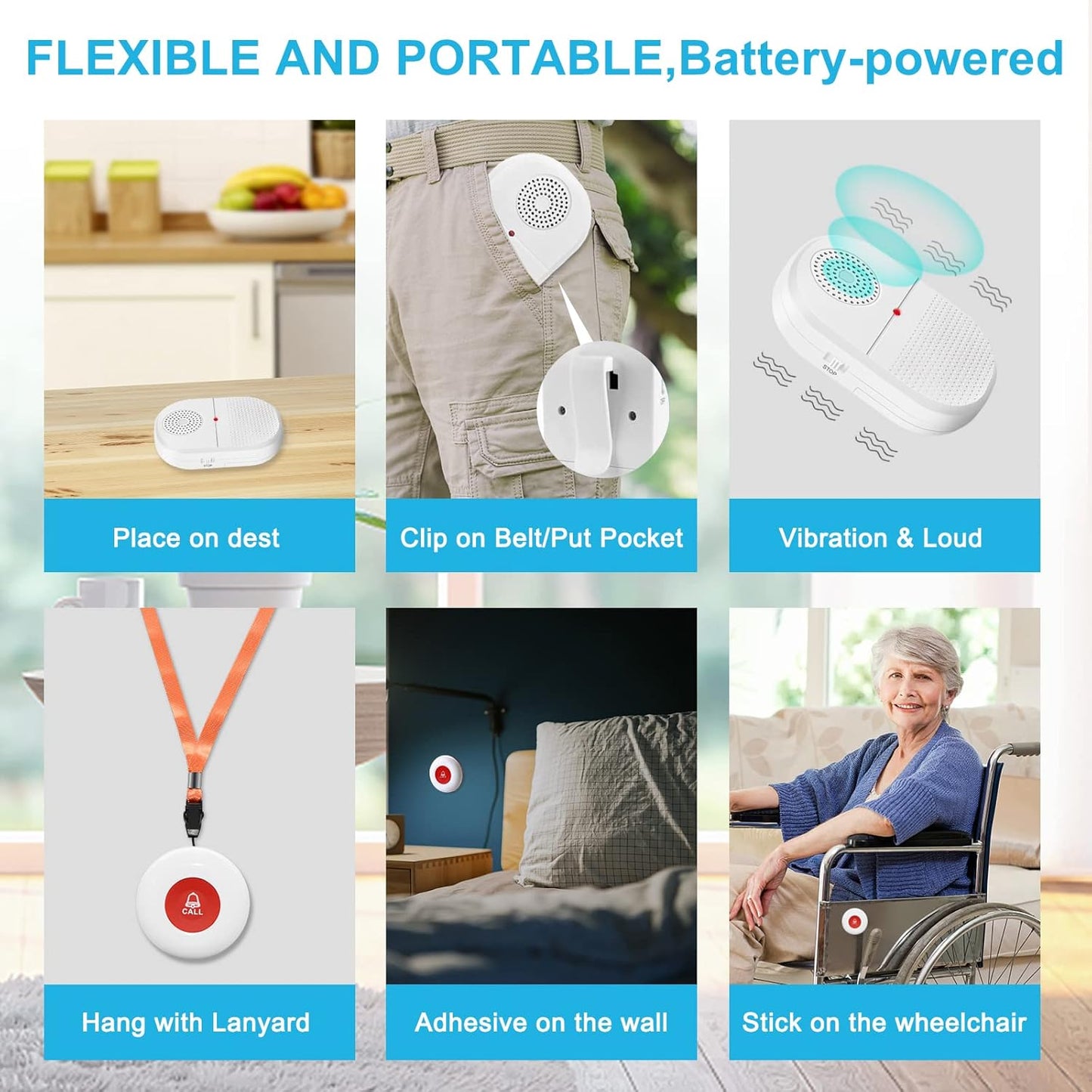 CallToU Caregiver Pager Wireless Call Button for Hard of Hearing Waterproof 500FT Vibration Nurse Calling Alert System for Home Elderly Monitoring Disabled/Patient/Seniors (2+2)
