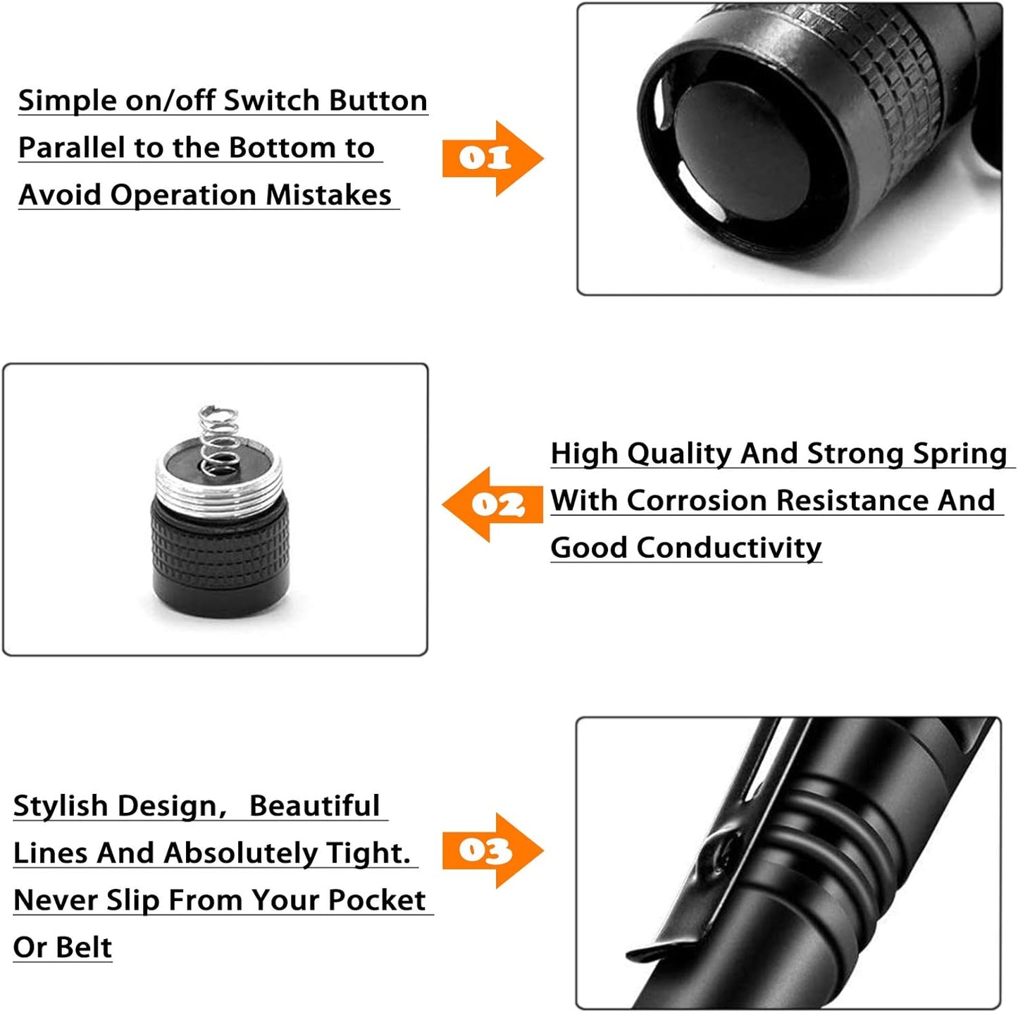 CZS LED Flashlight Penlight 1000 Lumens Battery-Powered Handheld Pen Light Pocket Torch Powered by 2AAA Battery,5 PCS (Battery Not Included)