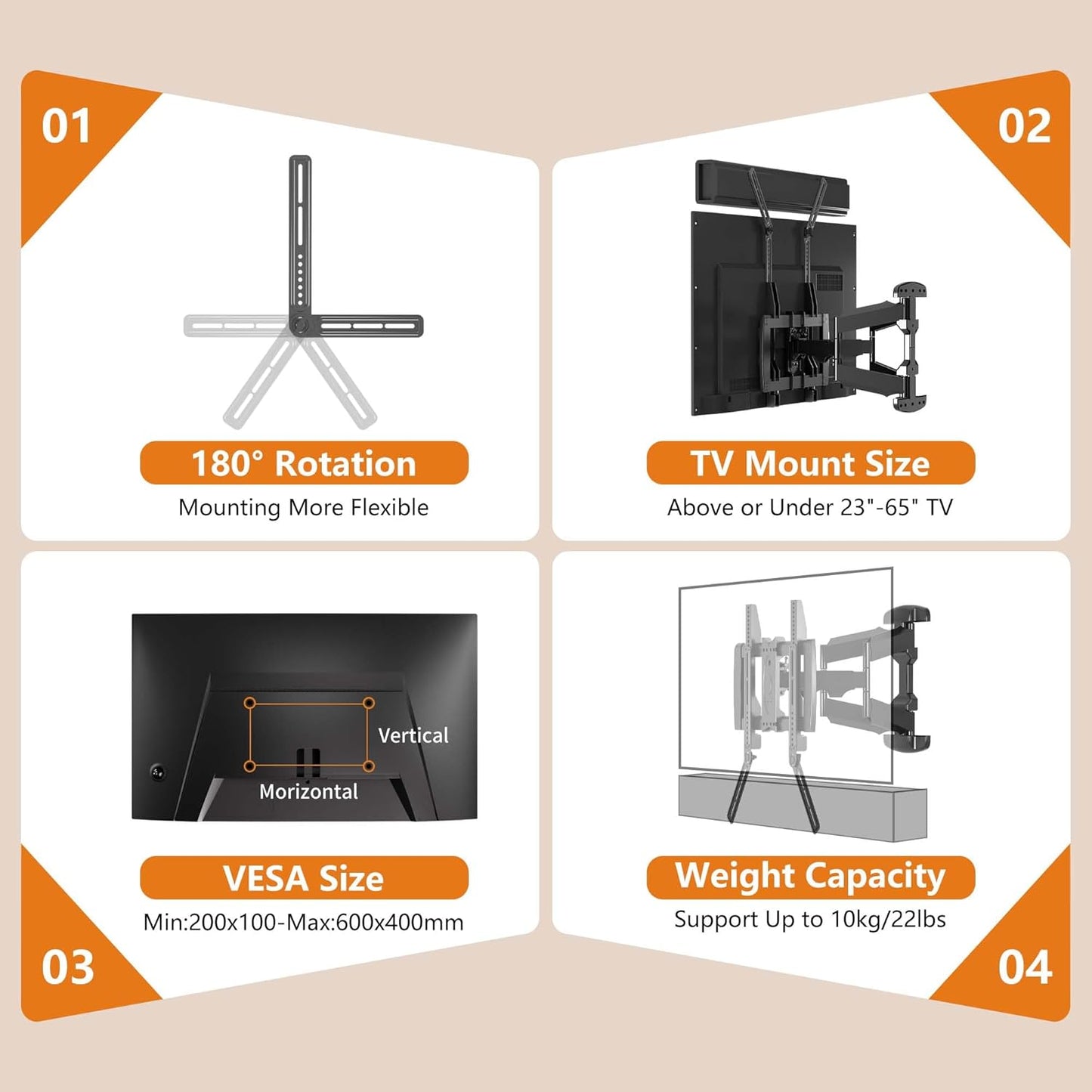 Universal Sound Bar Mounts Fits Most 23 to 65 Inch TVs Soundbar TV Mount Bracket Above or Under TV, up to 22 lbs SBR302