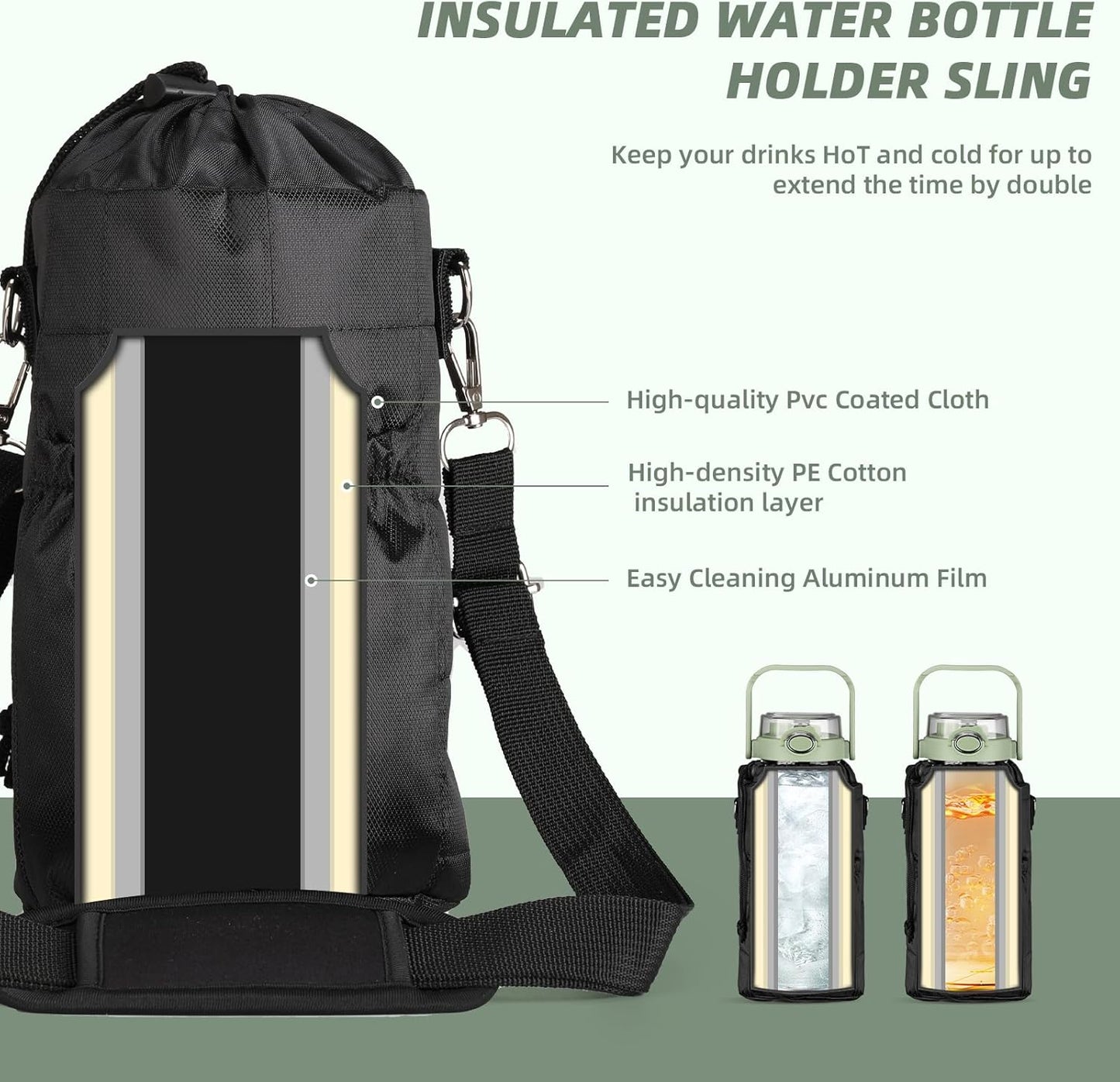64oz Glass Water Bottle with Straw and Sleeve Half Gallon Motivational Water Bottle with Time Marke and Strap 2L Leakproof Borosilicate Reusable Water Jug for Gym Outdoors