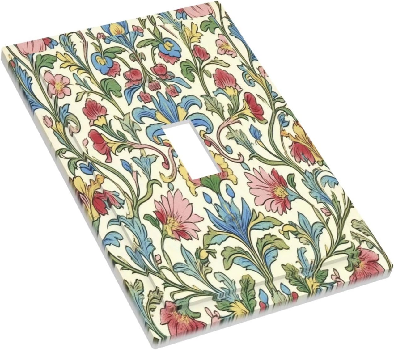 Decorative Light Switch Cover Boho Red Floral Morris Plant Leaves 1 Gang Single Toggle Device Electrical Faceplate Switchplates Decorator Outlet Wall Plate For Farmhouse Cabin Decor