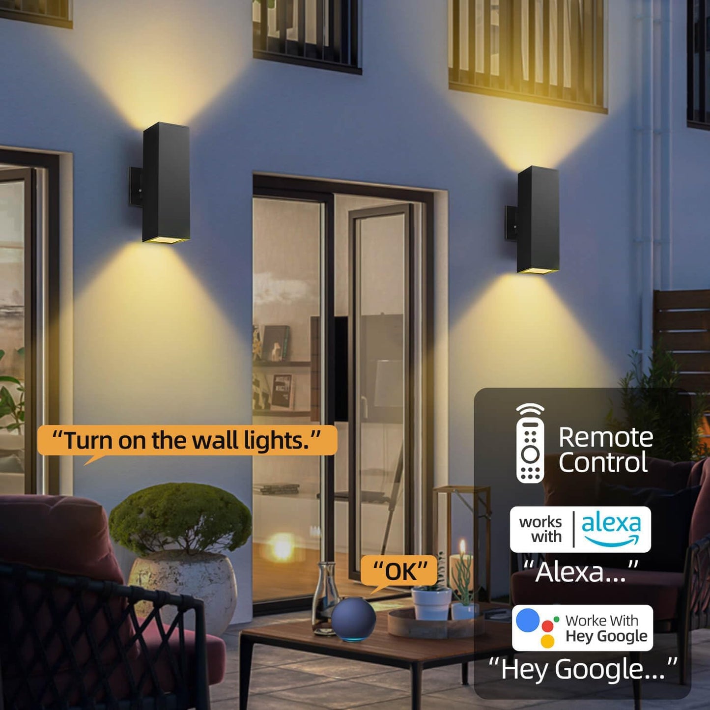 Outdoor Wall Lights, RGBCW Smart Porch Lights Modern Dusk to Dawn Outdoor Light Fixture Color Changing Light with Remote Control, Waterproof Sconce Compatible with Alexa Google Assistant