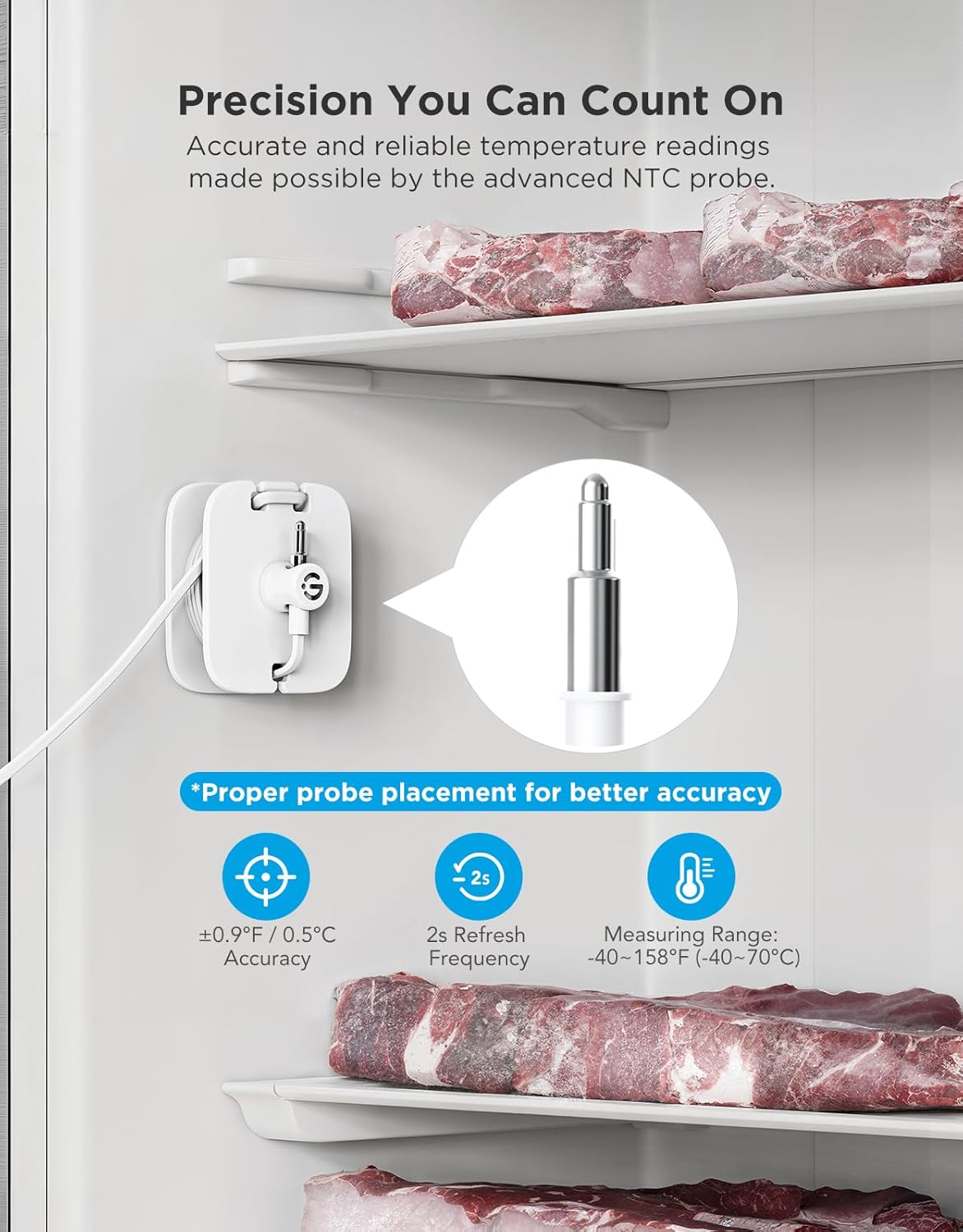 GoveeLife WiFi Refrigerator Thermometer with Alarm, Wireless Digital Freezer Temperature Gauge with App, 2 Years Free Data Export, for Home Kitchen Fridge Hot Tub 2 Pack（Only Support 2.4G Wi-Fi）
