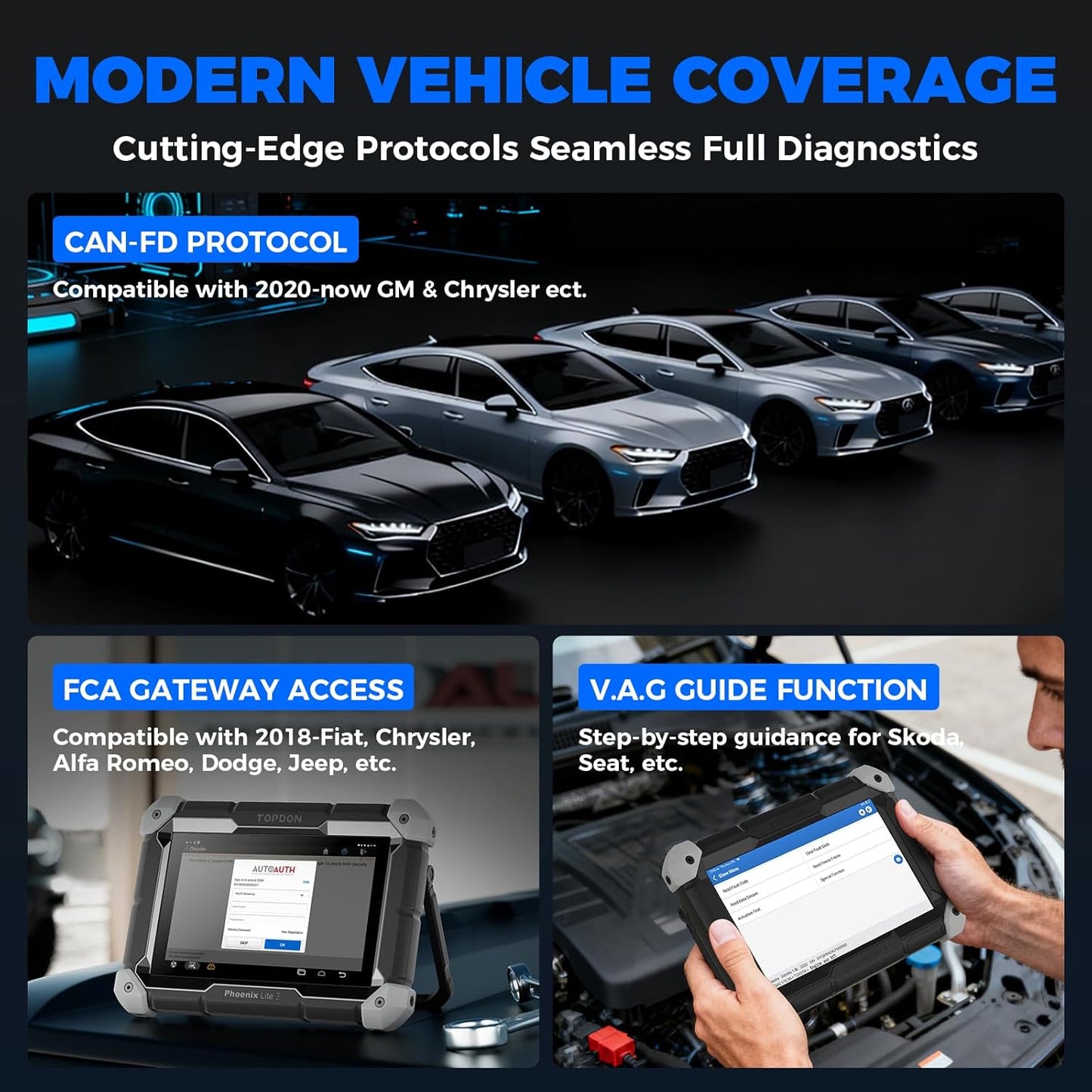 TOPDON Phoenix Lite 3, 2025 Upgraded Scanner of Lite 2, Bidirectional Scan Tool with CAN-FD, Car Scanner Diagnostic Tool, 35+ Maintenance Resets, Topology Mapping, ECU Coding, FCA Autoauth