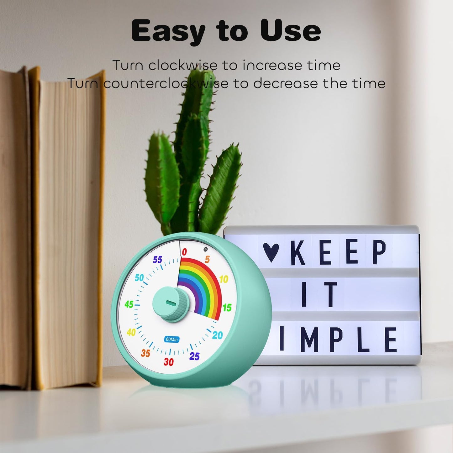 Visual Timer for Kids, 60-Minute Countdown Timer for Classroom Office Kitchen, Desk Timer Kids Time Management Tools with Silent Operation, Pomodoro Time Rainbow Pattern(Tiffany)