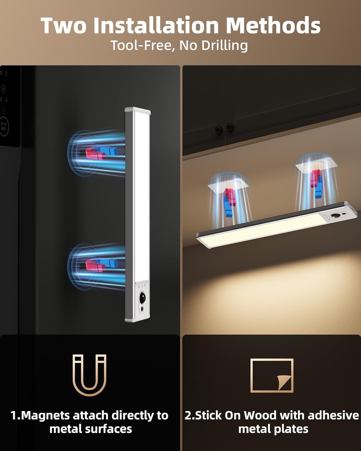 EZVALO 3 Pack Under Cabinet Lighting, Rechargeable Motion Sensor Light, LED Closet Lights Wireless, 3500K Dimmable, Timer, Magnetic, with Remote Control for Kitchen, Closet, Stair