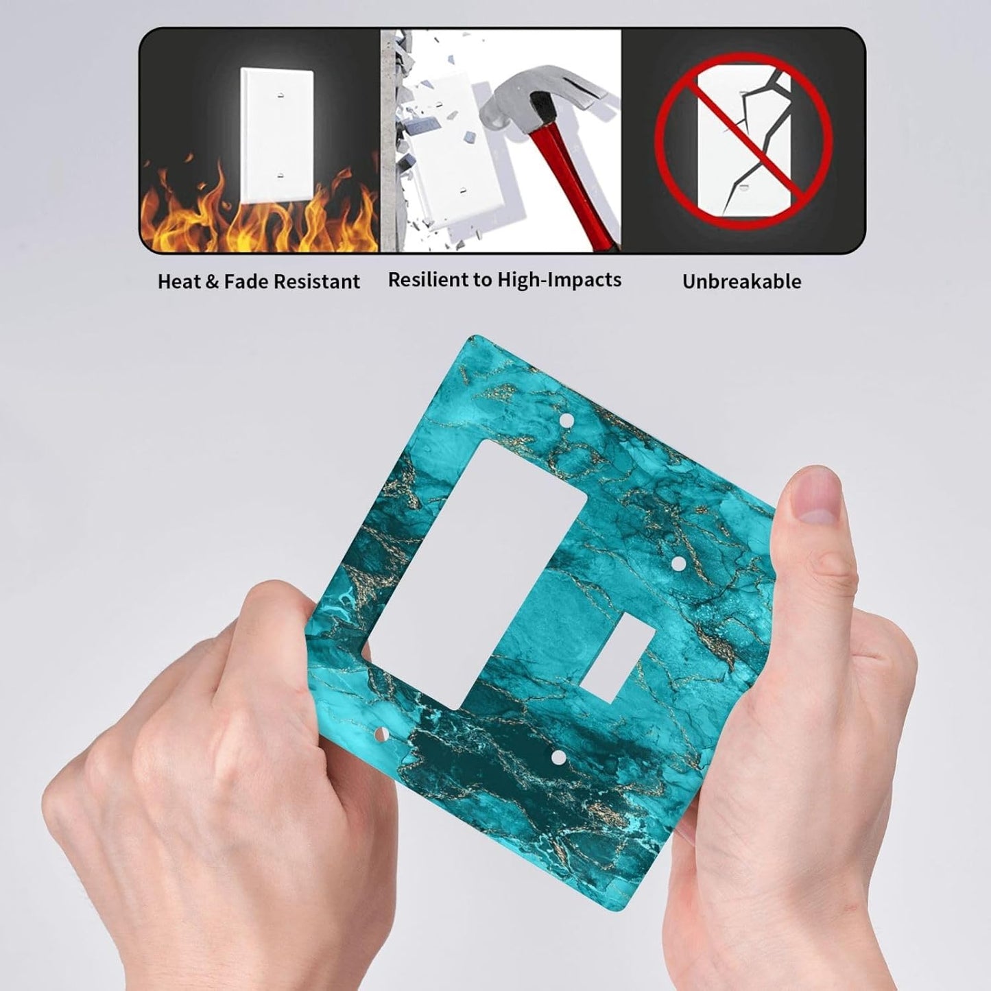 Decorative Outlet Covers Modern Abstract Turquoise Blue Marble Texture 2 Gang 1 Gang Wall Plate Single Toggle Rocker Light Switch Covers Switch Plate Cover for Bathroom Home Decor