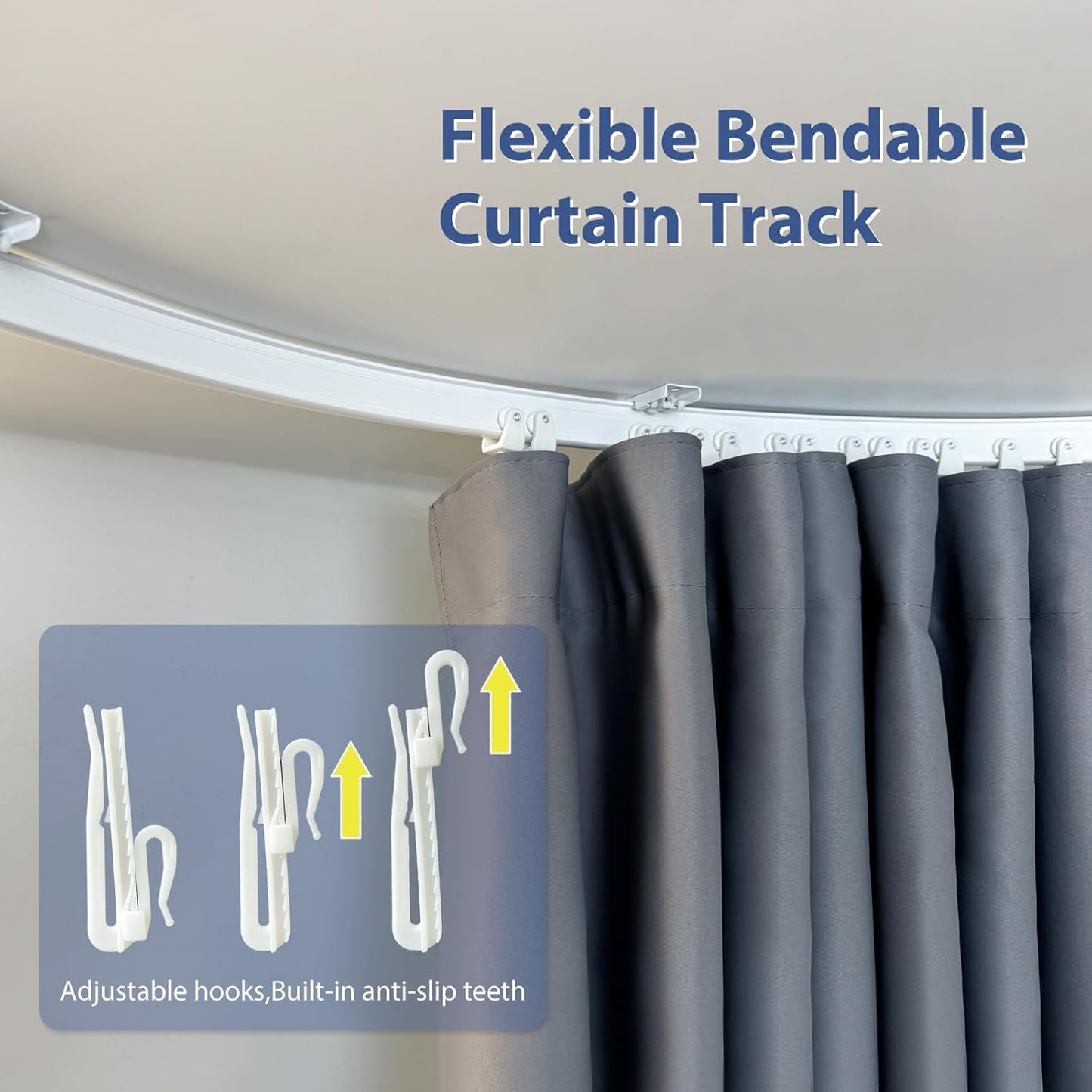 Room Divider Ceiling Mounted Curtains Track Sets Extra Wide Blackout Curtain Flexible Tracks for Bedroom Privacy Partition Separator, 1 Panel Grey Drape and White Rail, W10 x H7ft