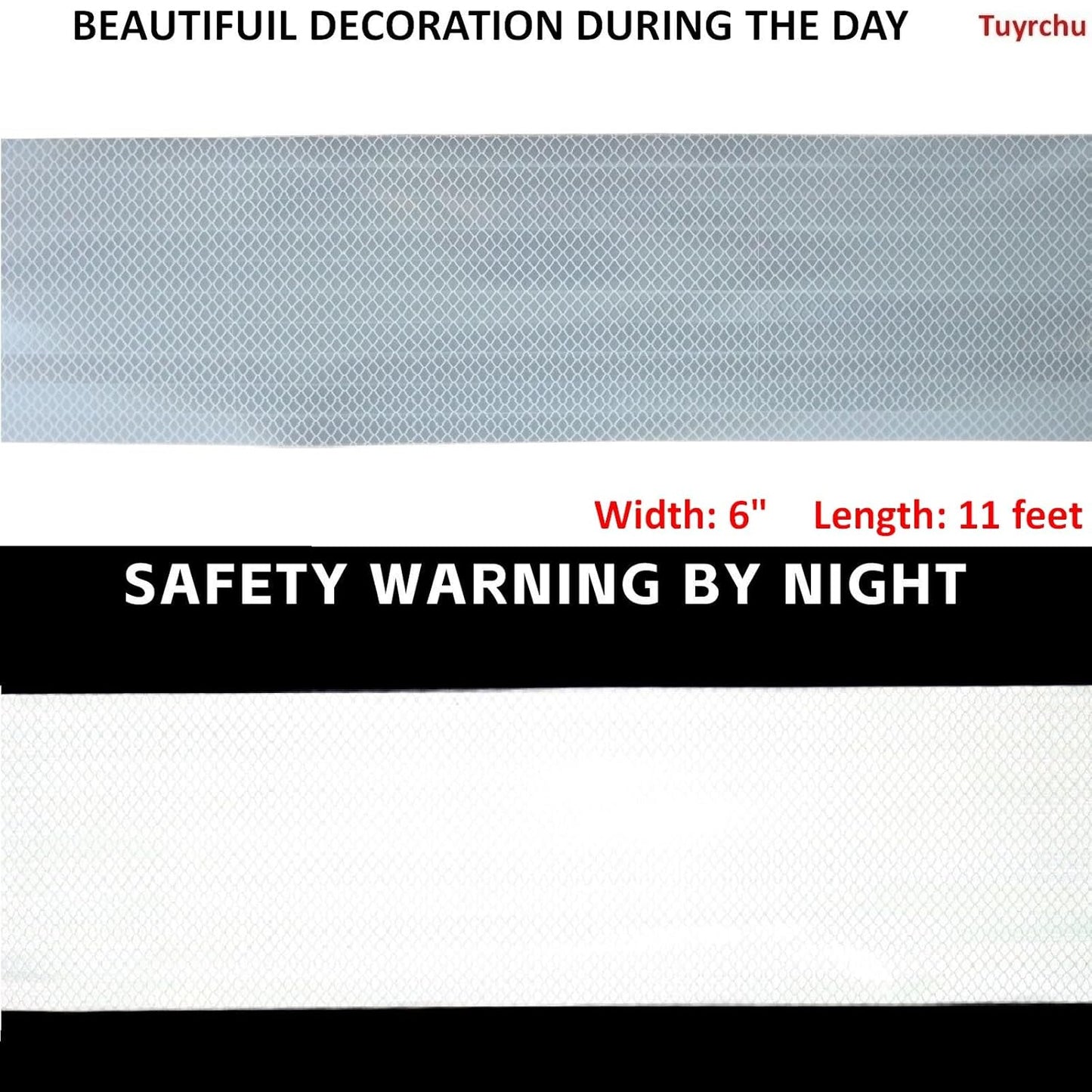 Non Fading White Reflective Tape Outdoor Waterproof 6 inch, High Visibility Warning Industrial Marking Tape,Safety Stickers (11 feet)