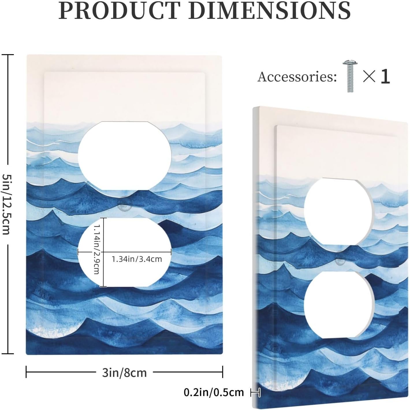Outlet Covers Blue Watercolor Textured Abstract Ocean Wave 1 Gang Duplex Light Switch Cover Plate Decorative Switch Plate Covers Electrical Socket Cover for Bedroom living Room Decor