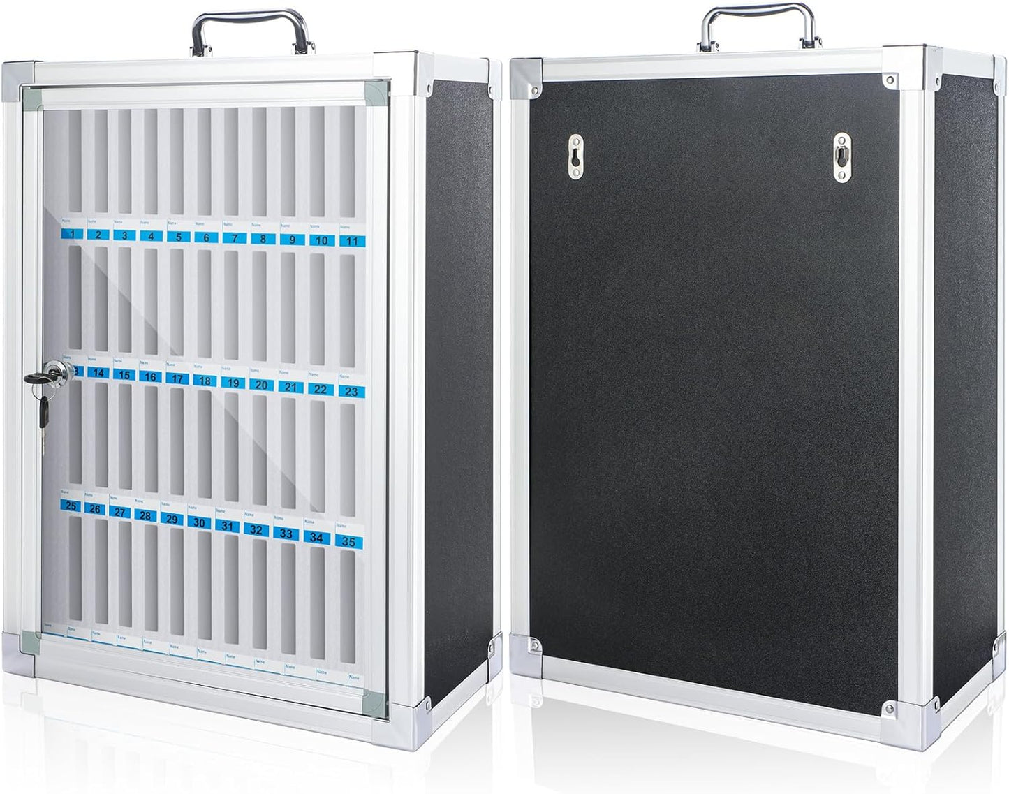 Amylove 48 Slots Cell Phone Locker Cabinet Aluminum Alloy Pocket Chart Storage Locker Box Cabinet Wall-Mounted Cell Phones Storage Box with Handle for Office Classroom Gym(Black)