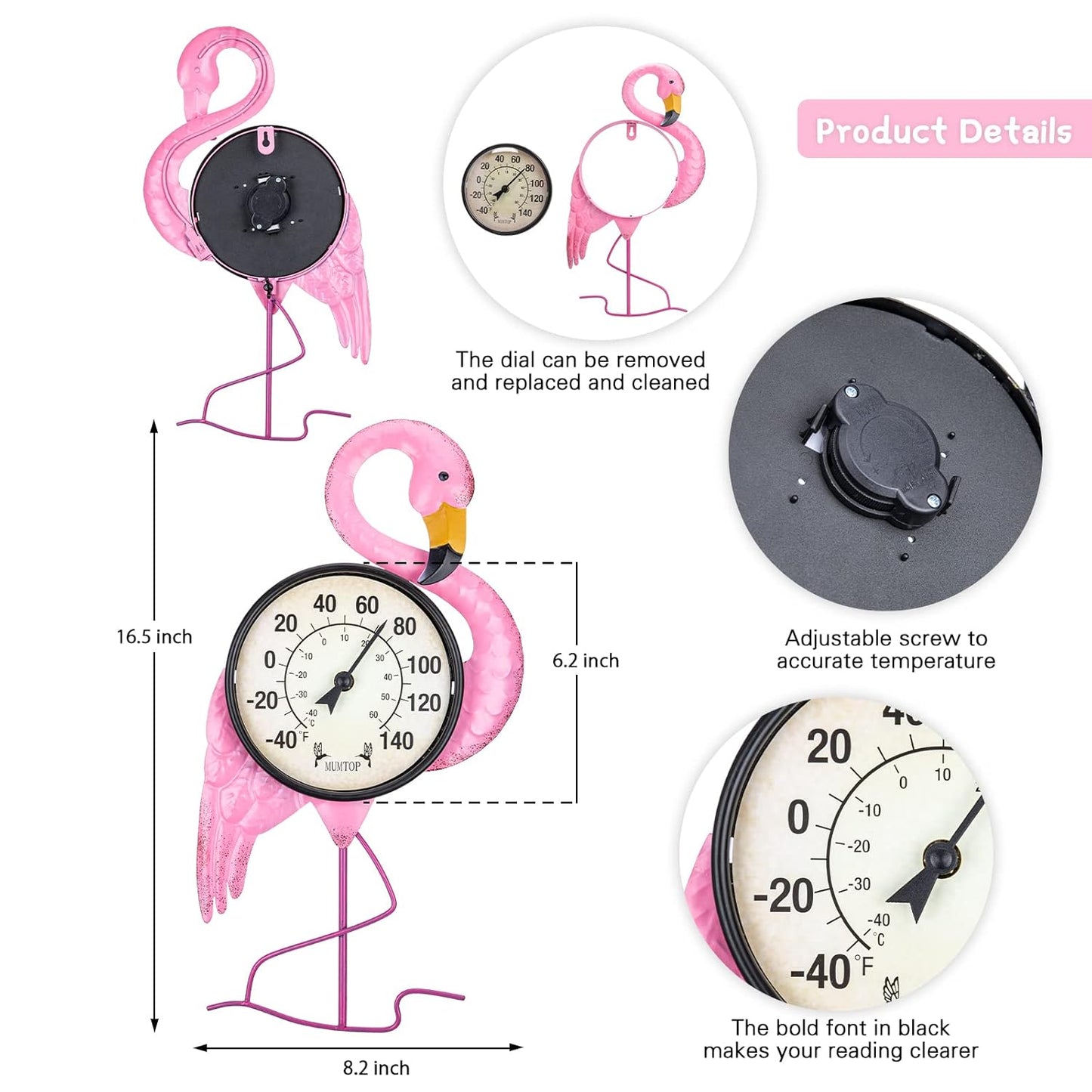 MUMTOP Outdoor Thermometers for Patio - Indoor Outdoor Thermometer, Flamingo Wall Thermometer Wireless for Garden Home Decor