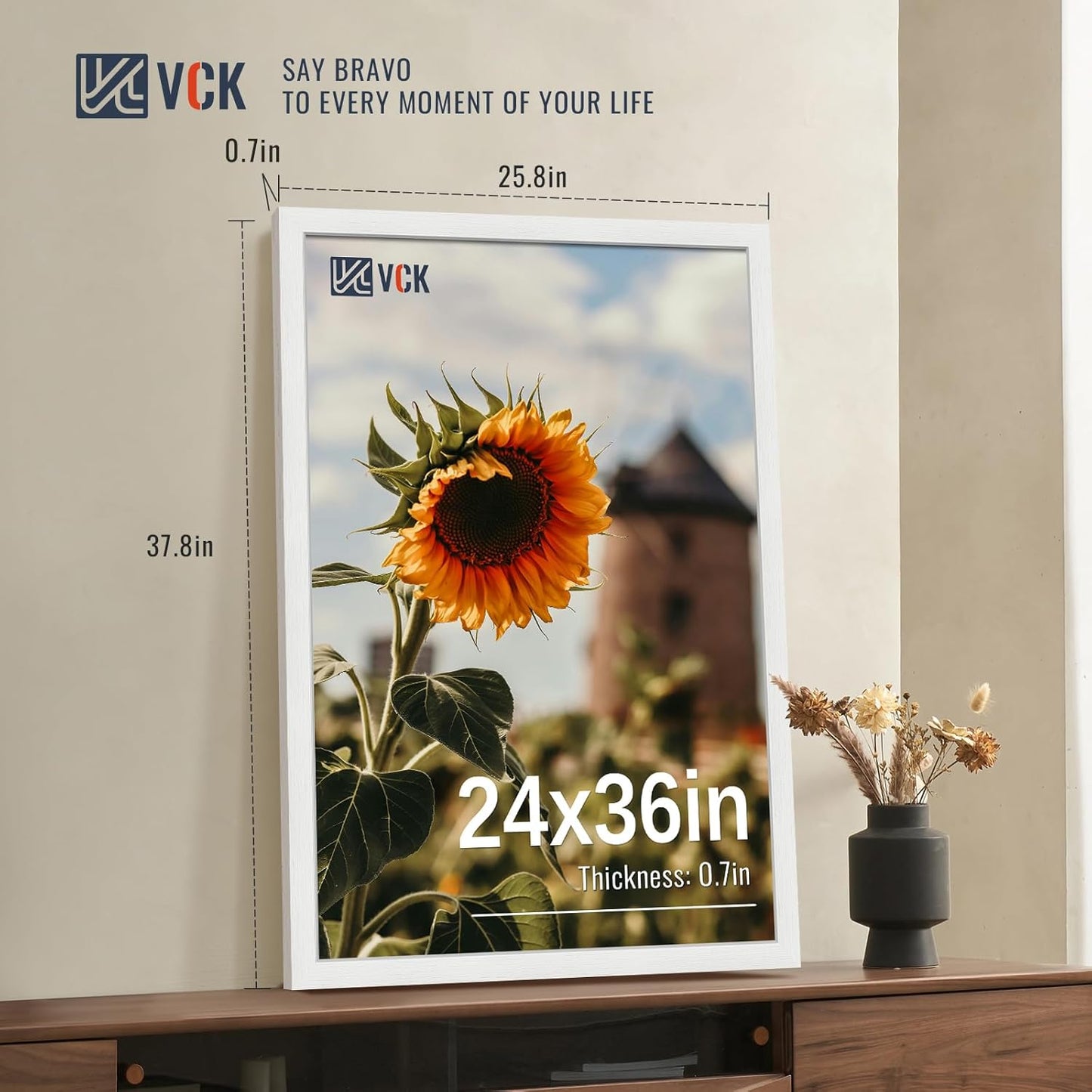 VCK 24x36 Poster Frames white Set of 6, Wide Border Wood Picture Frame, Multi-Directional Display Family Photos, Office Prints, Studio/Gallery Art, Woodgrain Series, Wall Hanging