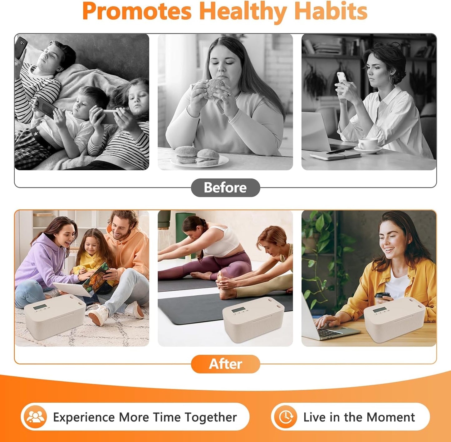 Timed Lock Box for Phone & Snacks | 2-in-1 Smart Lock with Digital Timer & Quick Access | BPA-Free Refrigerator Safe Container for Medicine,Electronics (5.5x5.5x6.3in)