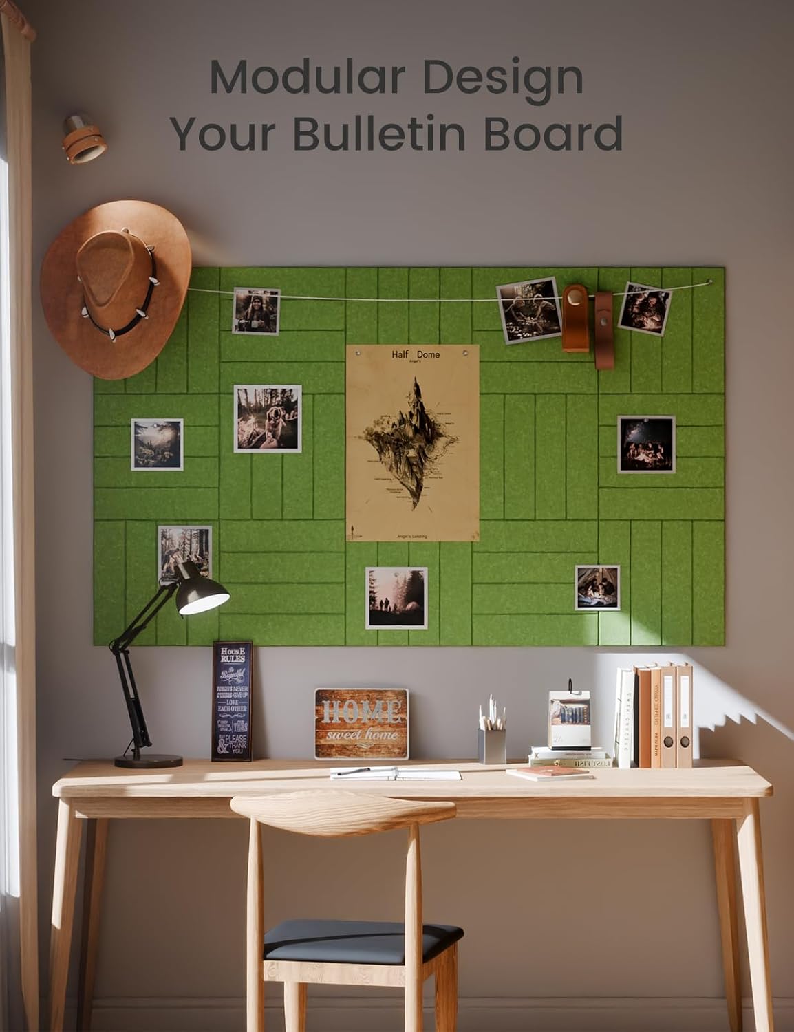 Felt Bulletin Board Tiles Large 48" x 36" Cork Board Alternative-6 Pack with 40 Adhesive Tabs, Thick Slat Wall Panels for Office Decor, Push Pin Board Wall Organizer Alternative-Kelly Green