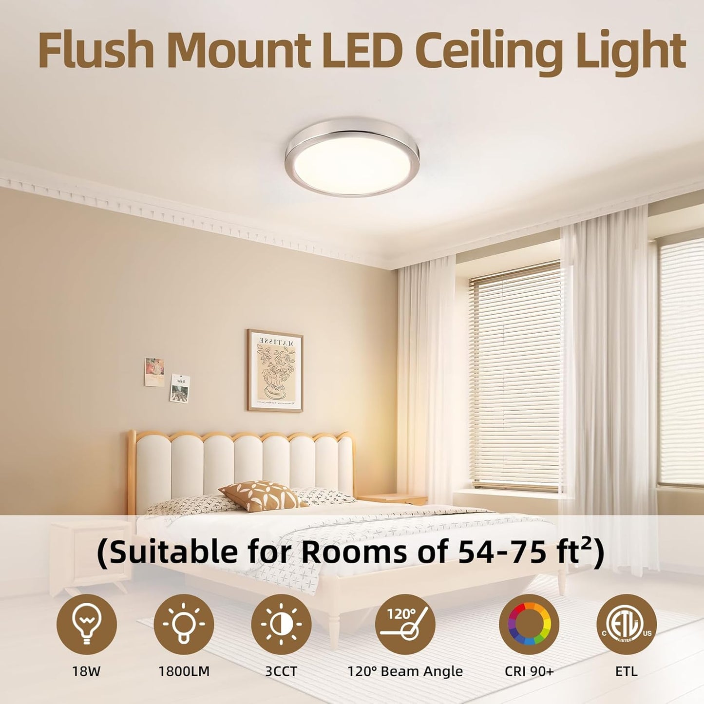 Hlite 4pack 9 Inch Flush Mount LED Ceiling Light Fixture,18W 1800LM Super Slim Light Fixtures Ceiling Mount 3000K/4000K/5000K 3CCT Selectable,Light Fixtures for Kitchen,Bedroom (Brush Nickel)