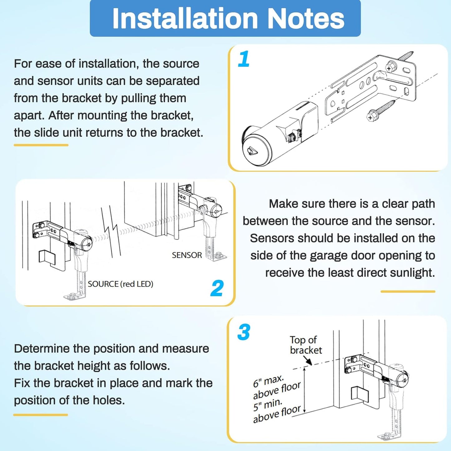 Garage Door Sensors for Genie/Overhead, Garage Door Sensor GSTB-R STB-BL Compatible with Genie/Overhead Garage Door Opener Made After 1993, Item Includes Two Sensors (Receiving&Sending)