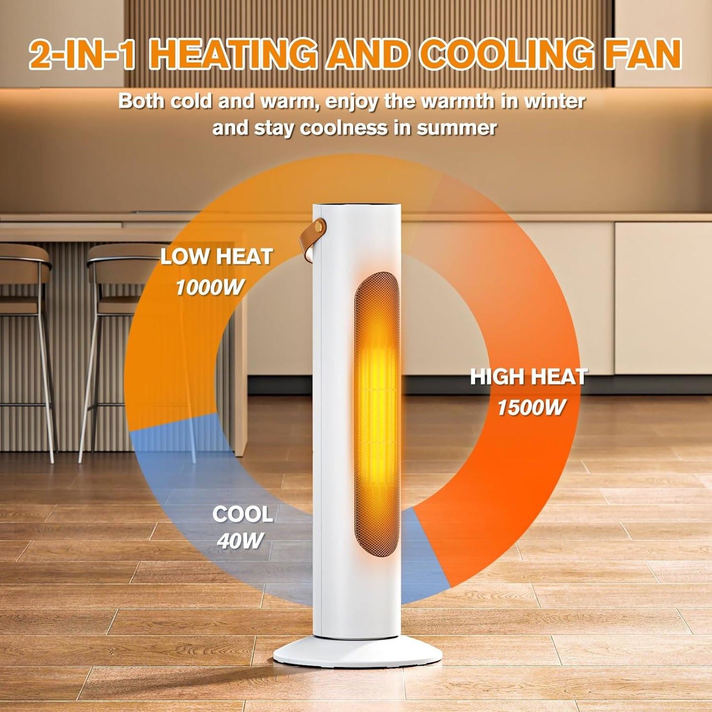 Electric Space Heaters For Indoor Use, 25" 2-IN-1 Tower Heater And Fan Combo, 70°Oscillating, 2S Instant Heating, 1500W, 3 Heating & Fan Modes,Electric Portable Heater For BedroomOfficeHome, Off White