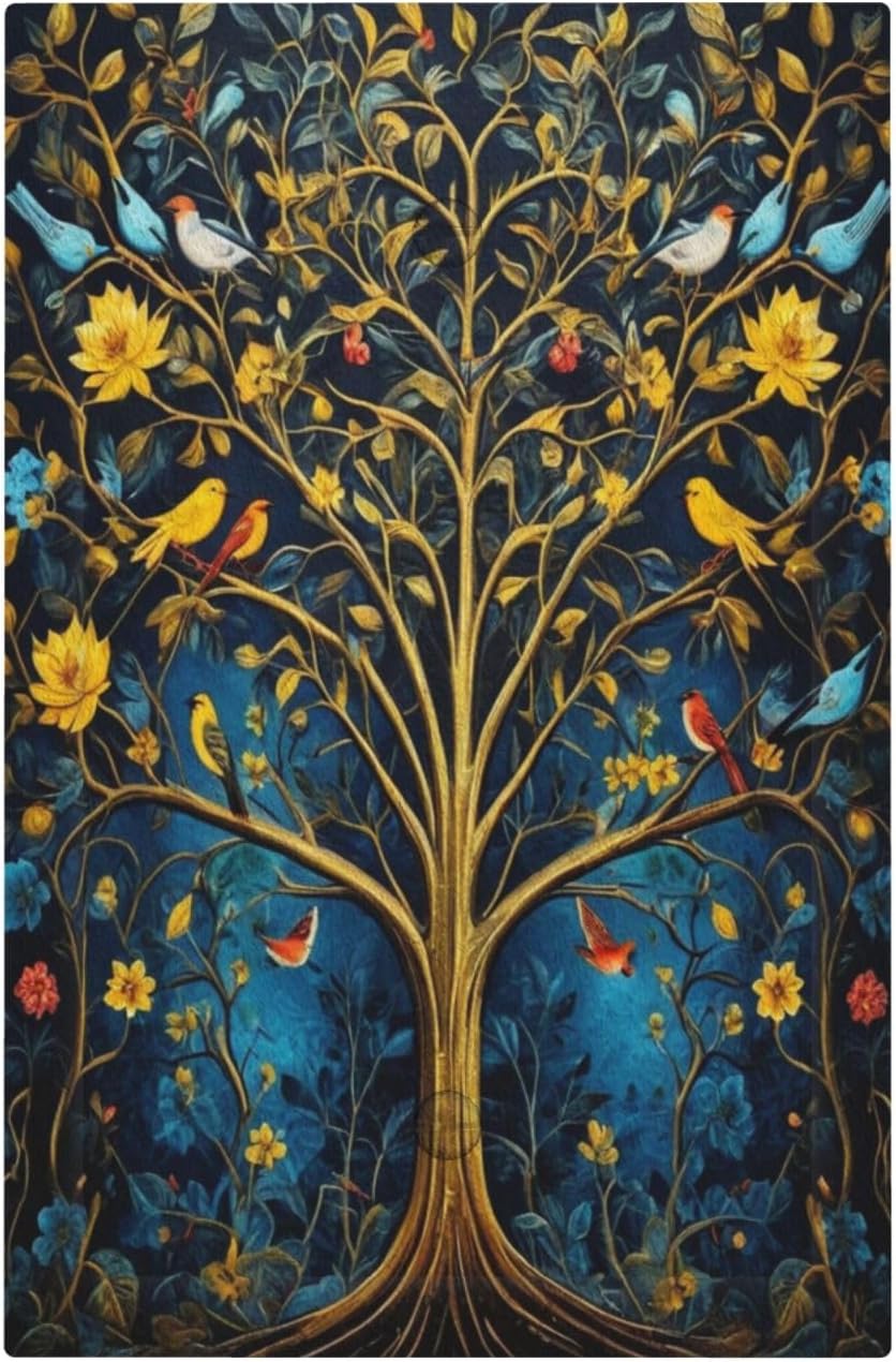 Gold Tree With Birds Flowers on Branches Light Switch Covers No Device Wall Plate 1 Gang Decorative Blank Switchplate Electrical Faceplate for Country Living Bedroom Decor