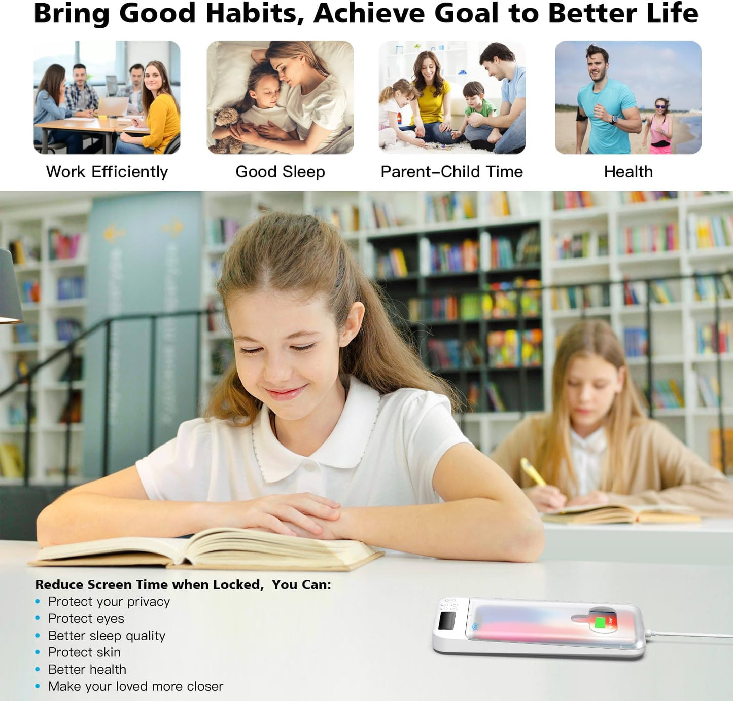 ySky Timed Phone Lock Box for iPhone & Android - Self-Control Timer to Help Kids & Students Focus Back - Translucent